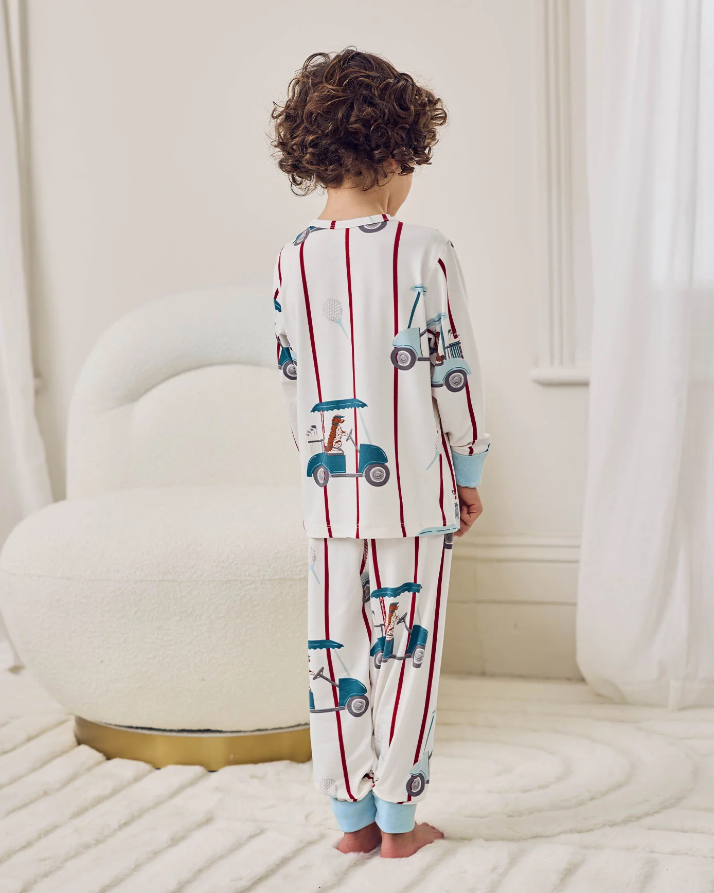 Kids Golf Dogs Stripe Print Long Pyjama Set - Image 3