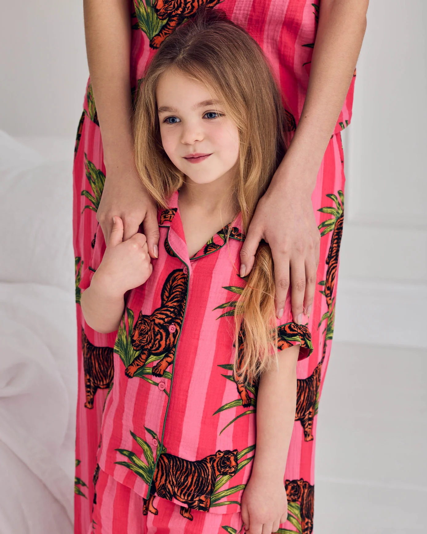 Kids Organic Cotton Cheesecloth Leaf Tiger Stripe Print Short Pyjama Set - Image 2