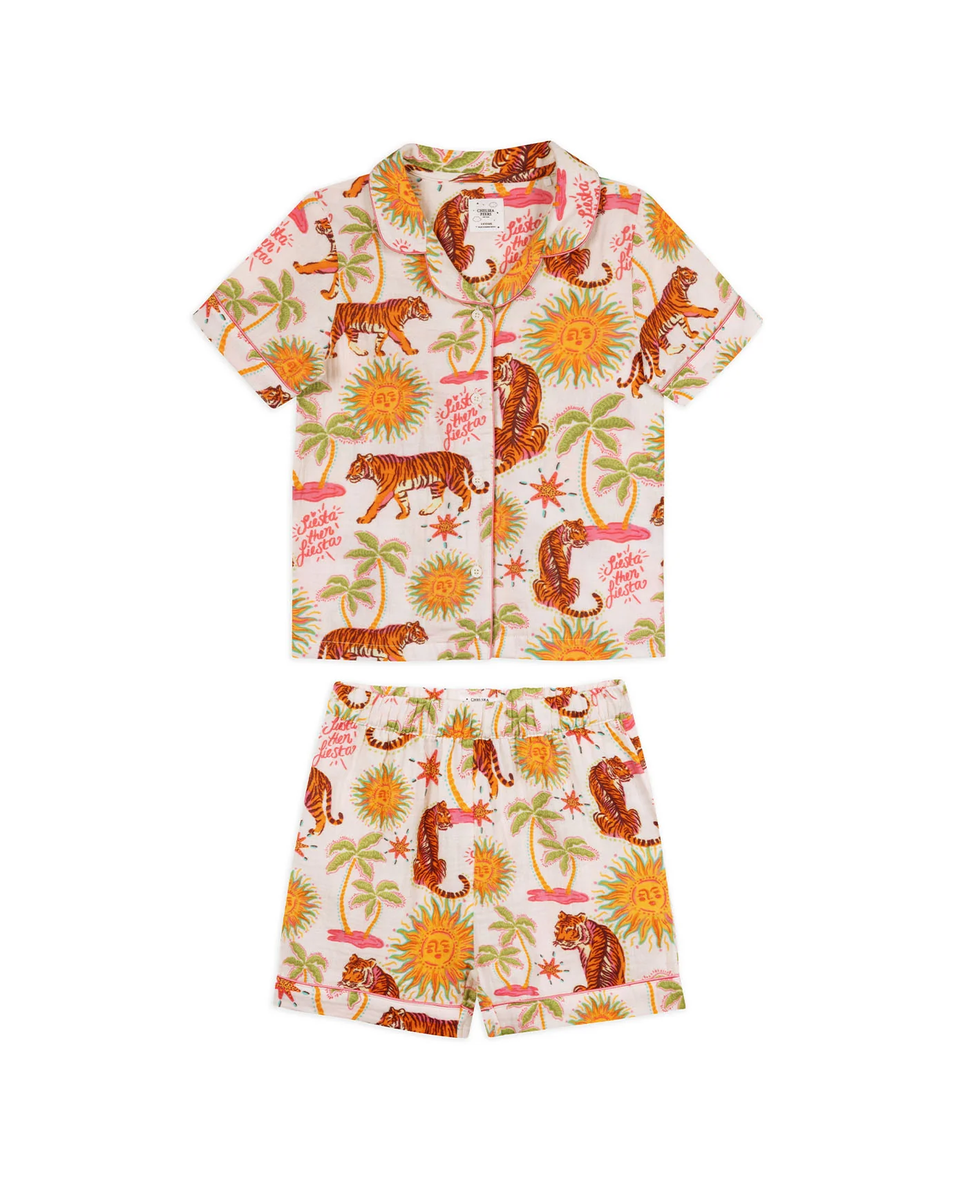 Kids Organic Cotton Cheesecloth Siesta Tiger Print Short Pyjama Set - Image 4
