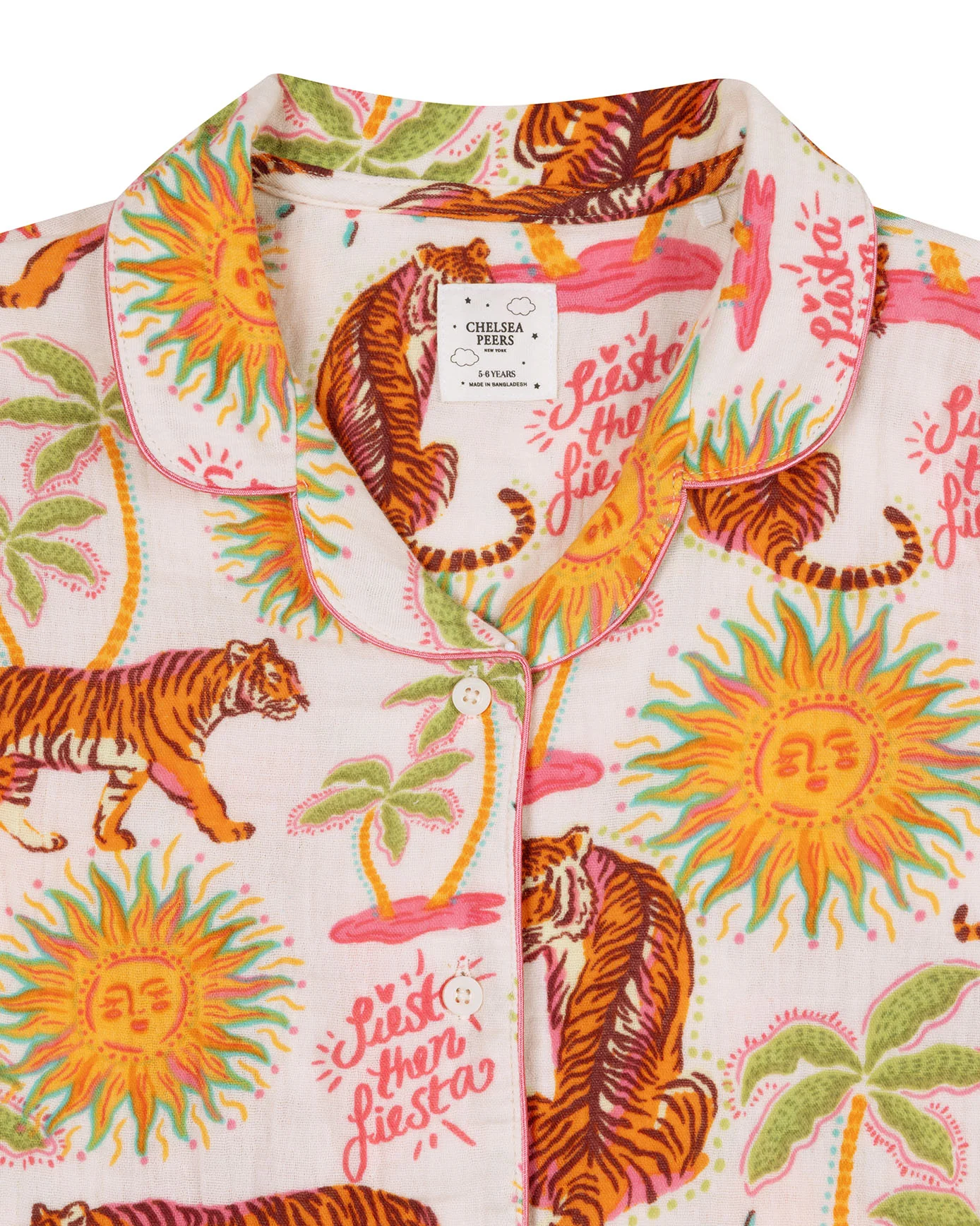 Kids Organic Cotton Cheesecloth Siesta Tiger Print Short Pyjama Set - Image 5