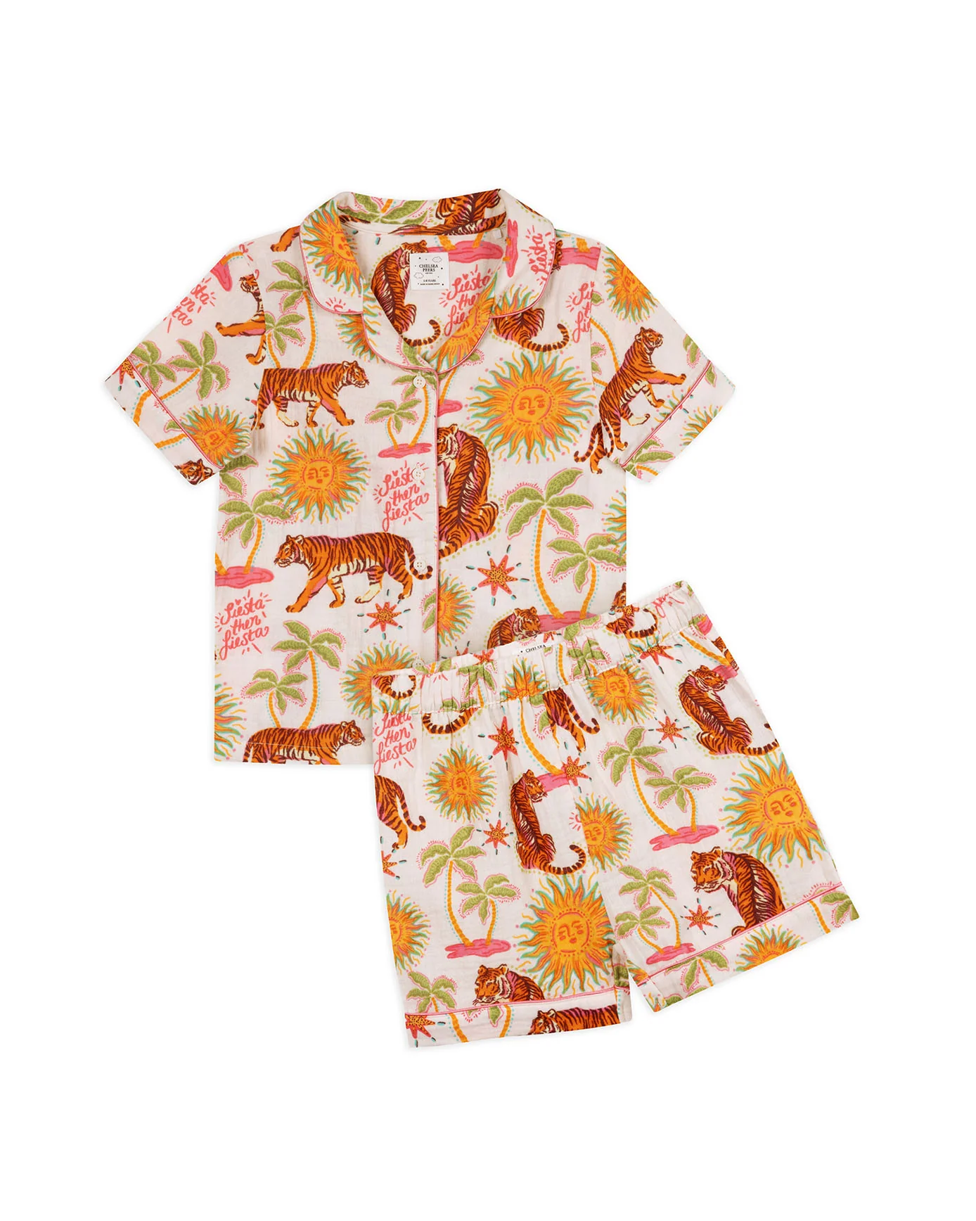 Kids Organic Cotton Cheesecloth Siesta Tiger Print Short Pyjama Set - Image 6
