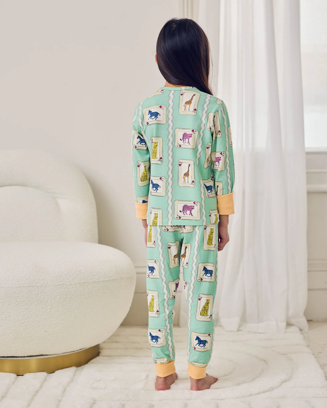 Kids Organic Cotton Playing Card Animals Print Long Pyjama Set - Image 4