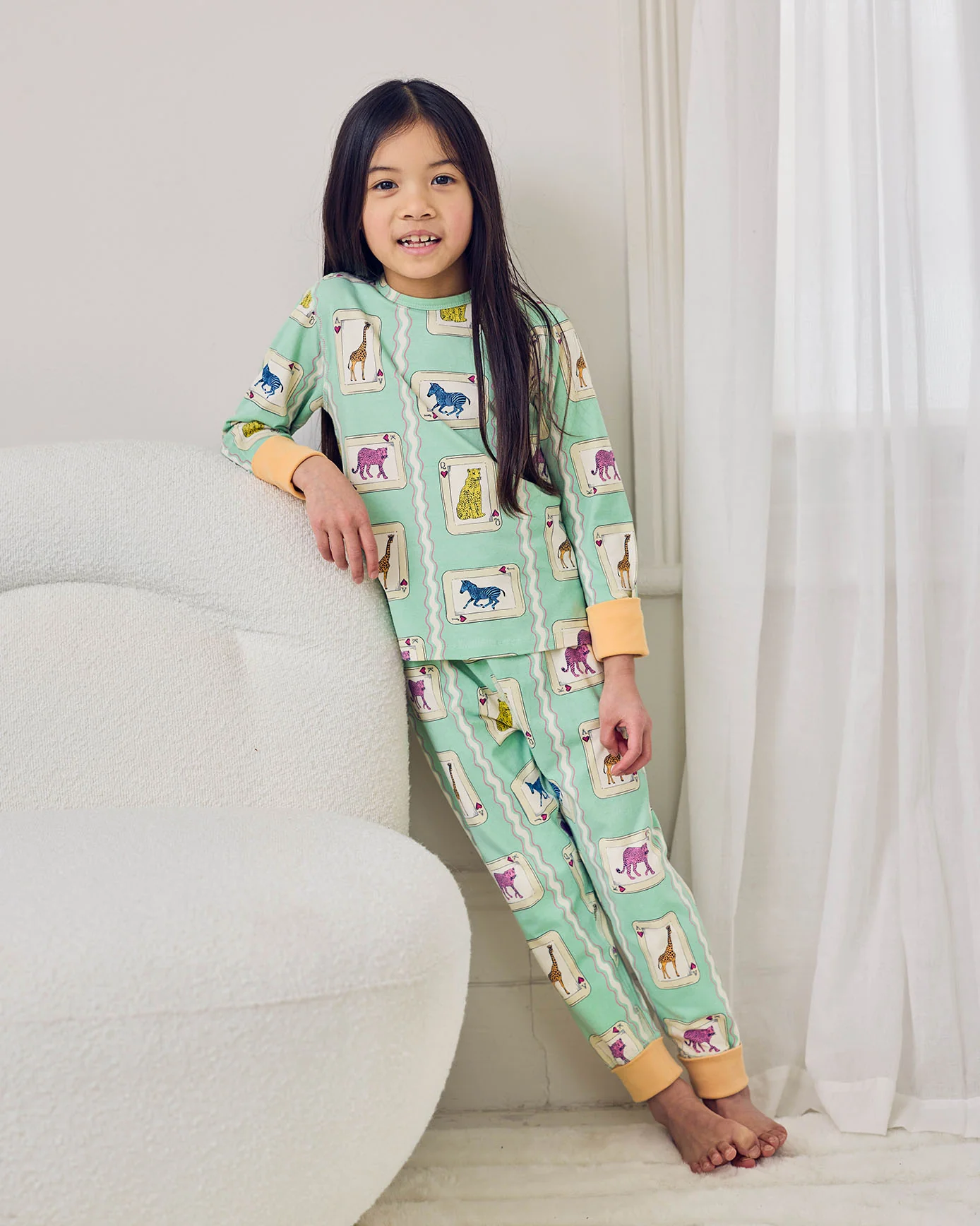 Kids Organic Cotton Playing Card Animals Print Long Pyjama Set - Image 5