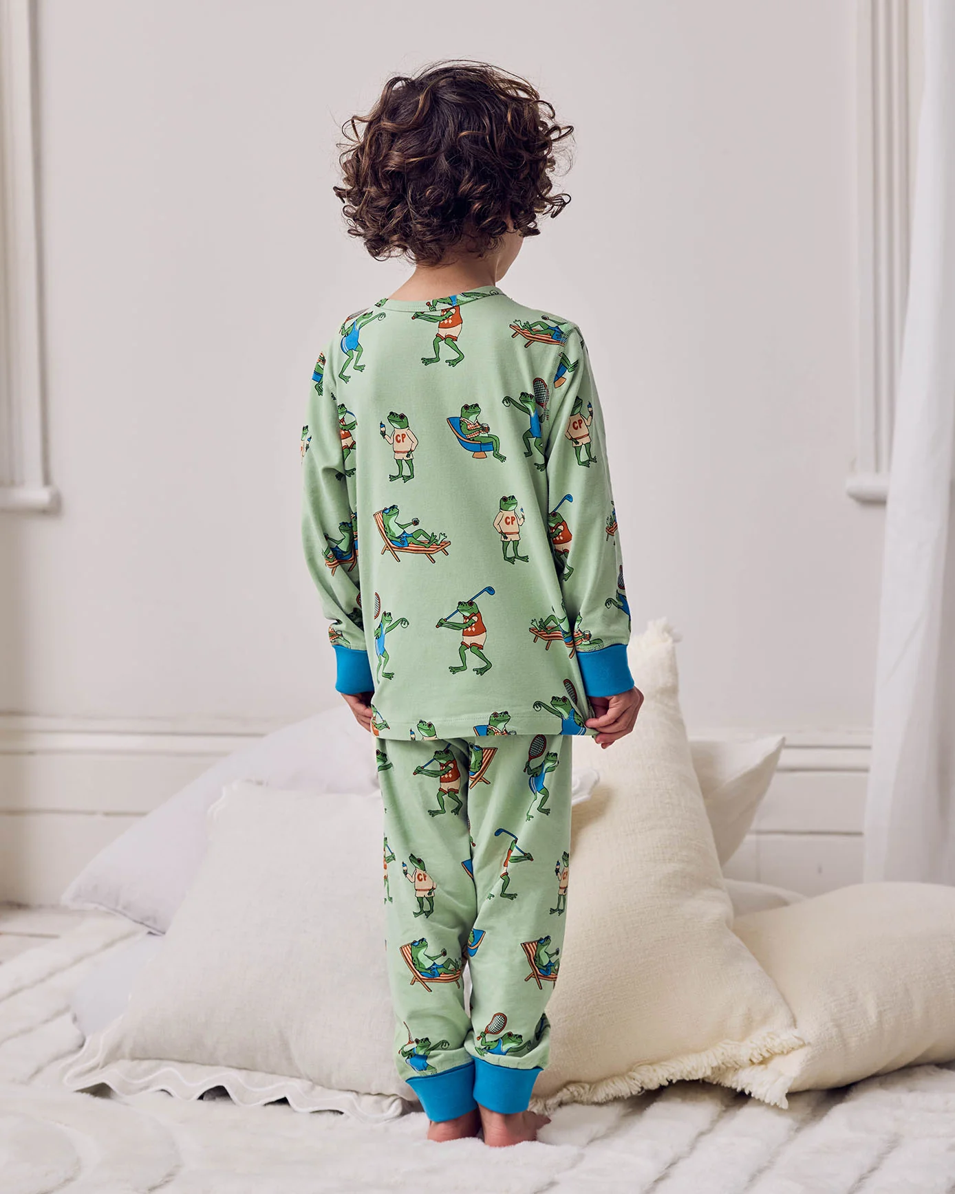Kids Organic Cotton Sports Frogs Print Long Pyjama Set - Image 2