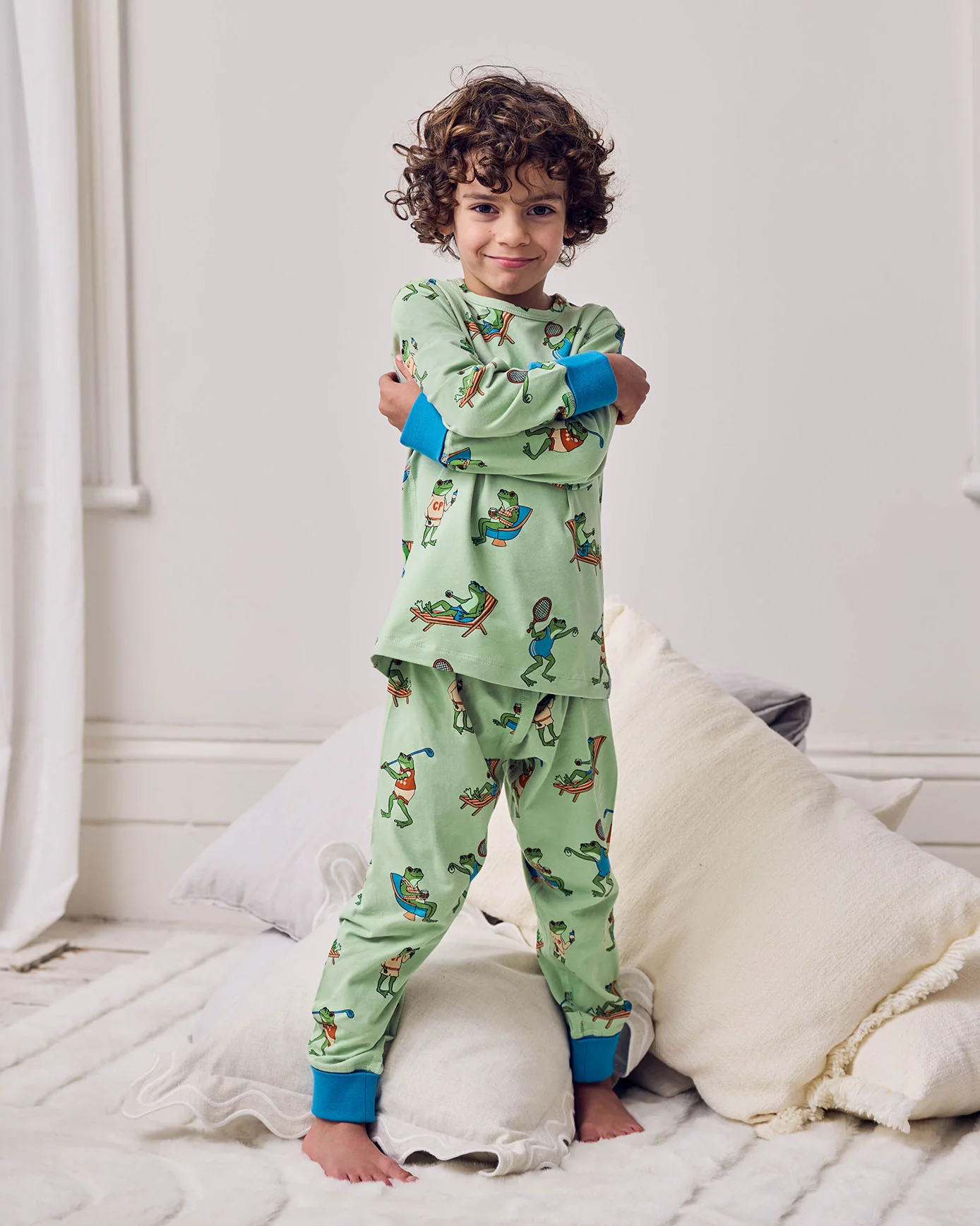 Kids Organic Cotton Sports Frogs Print Long Pyjama Set - Image 3