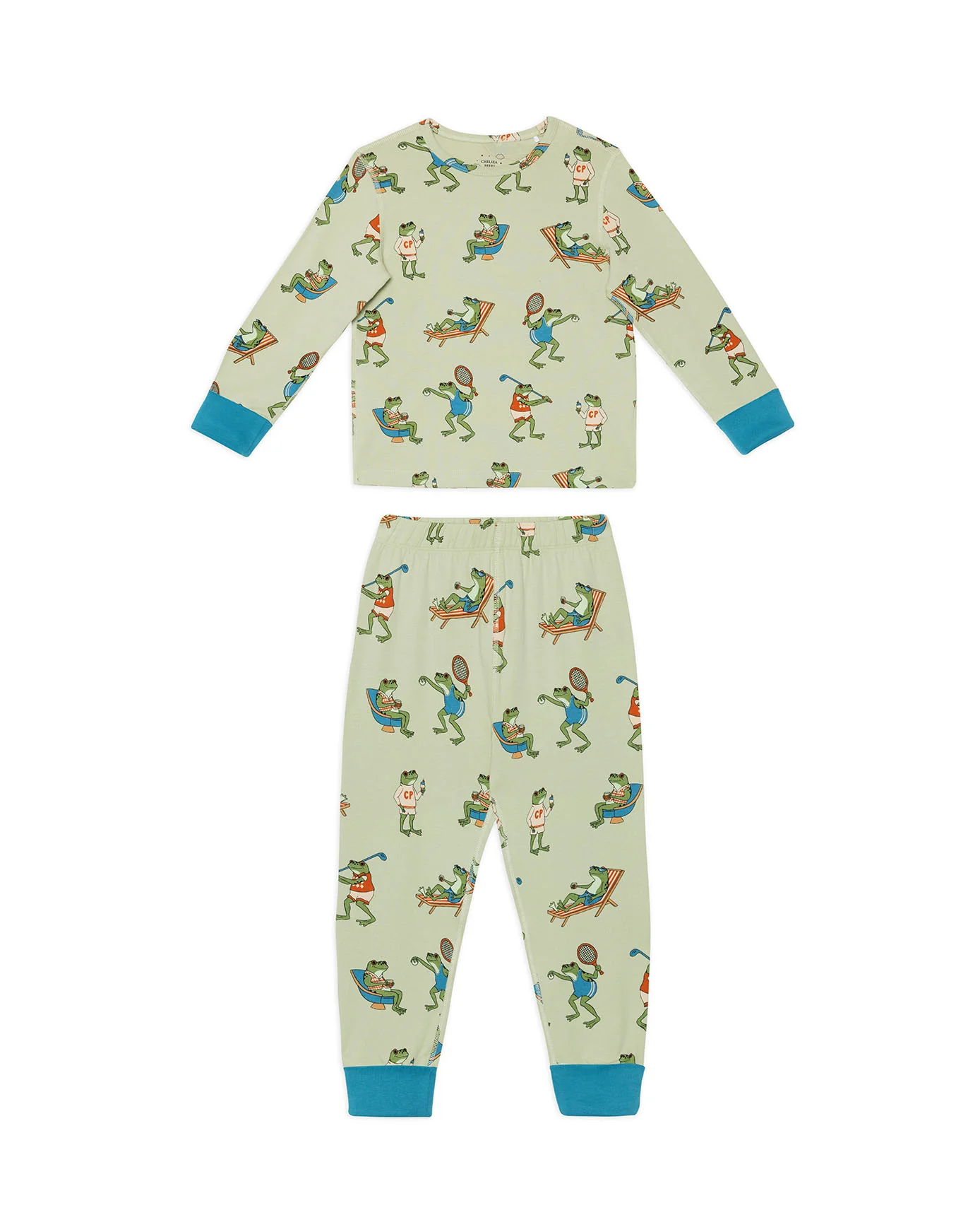 Kids Organic Cotton Sports Frogs Print Long Pyjama Set - Image 4