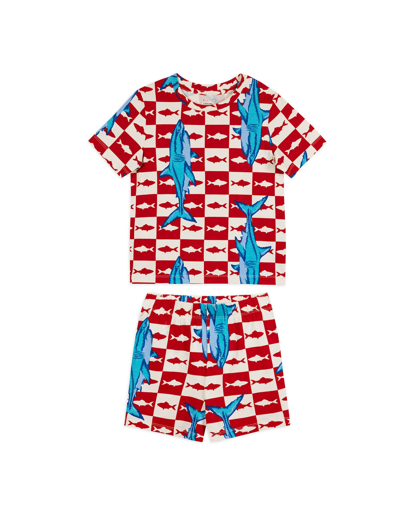 Kids Two Pack Organic Cotton Checkerboard Shark / Surfing Crocodile Print Short Pyjama Set - Image 6