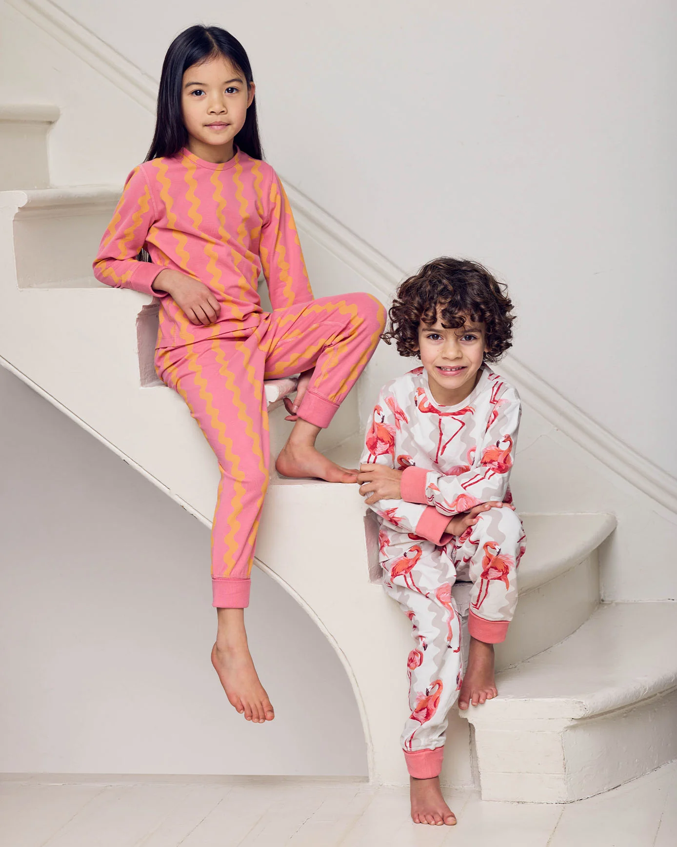 Kids Two Pack Organic Cotton Sunset Wavy / Flamingo Stripe Print Long Pyjama Set - Image 3