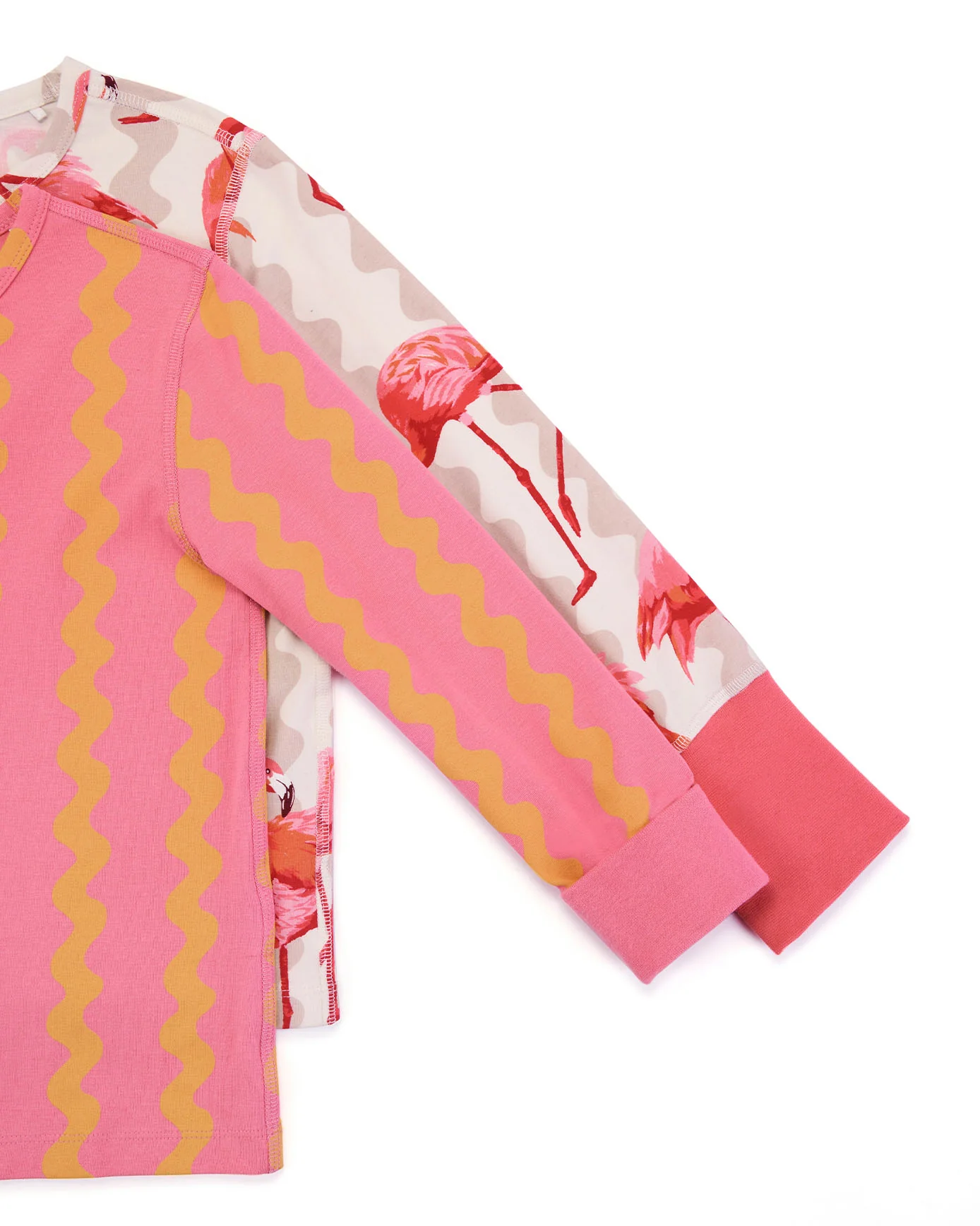 Kids Two Pack Organic Cotton Sunset Wavy / Flamingo Stripe Print Long Pyjama Set - Image 5