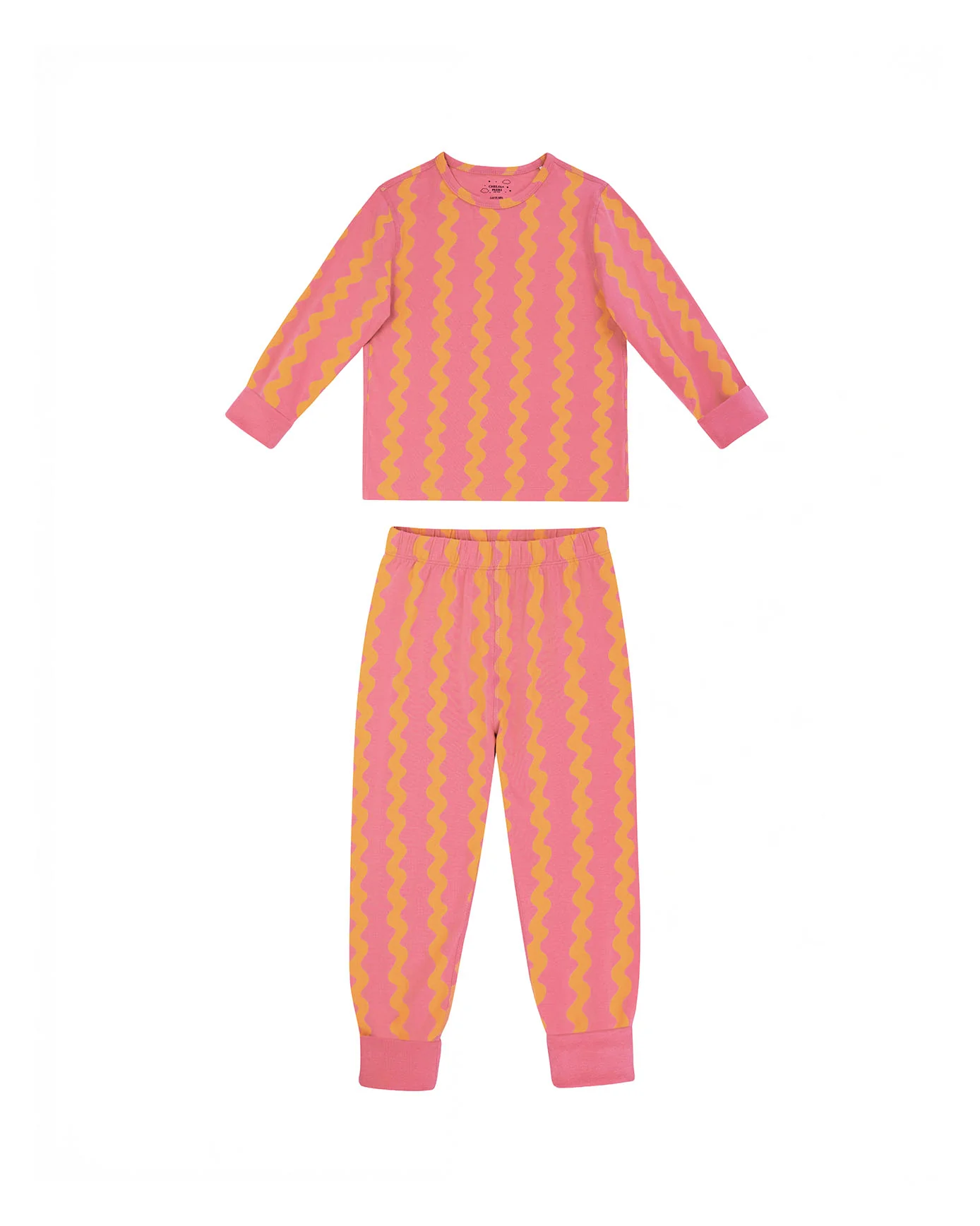 Kids Two Pack Organic Cotton Sunset Wavy / Flamingo Stripe Print Long Pyjama Set - Image 8