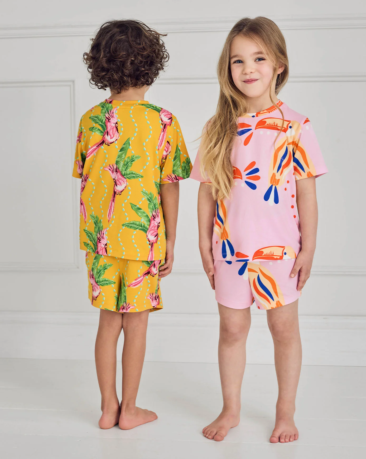 Kids Two Pack Parrot Wavy Stripe / Toucan Print Short Pyjama Set - Image 3