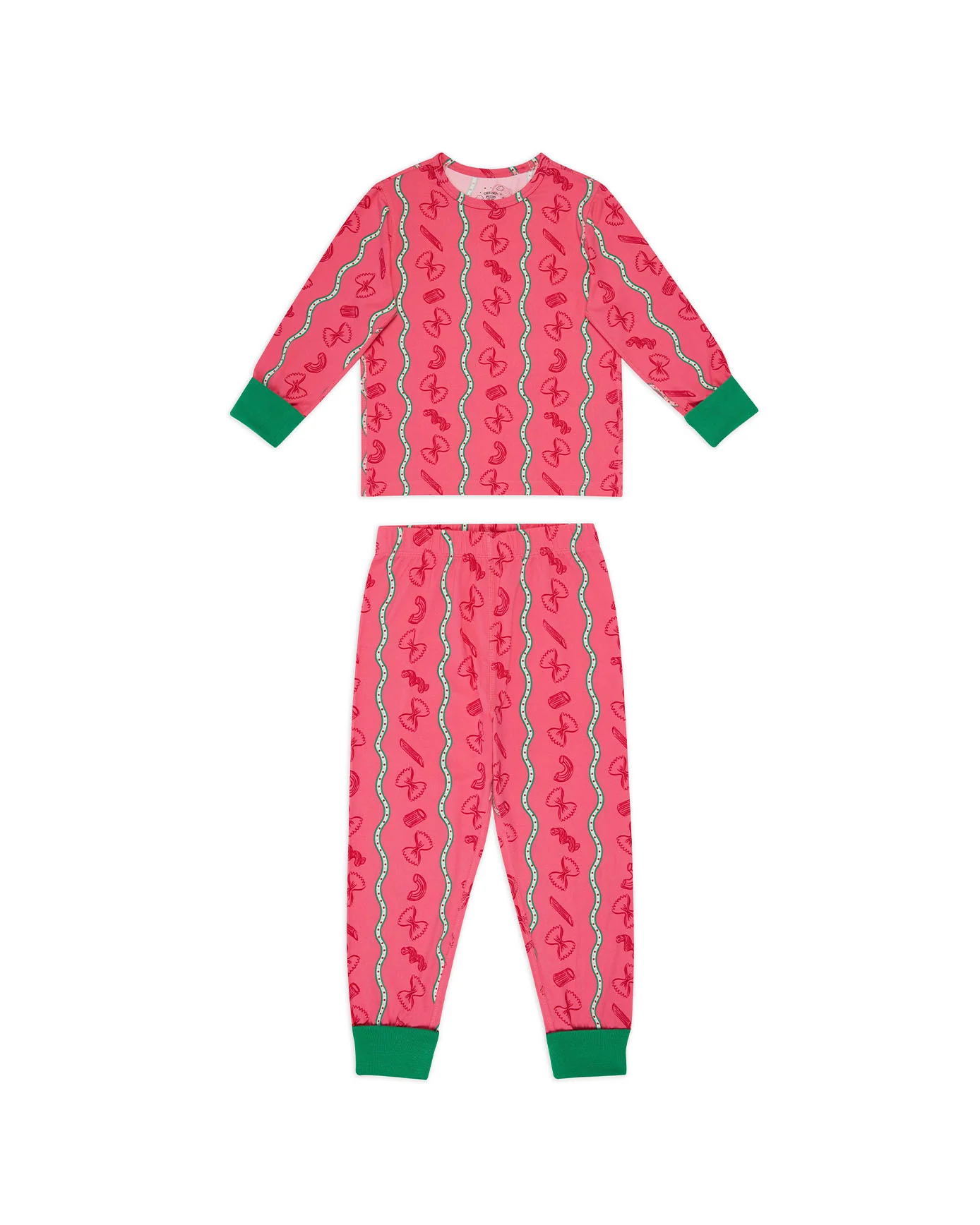 Kids Two Pack Pasta Stripe / Shrimp Heart Print Long Pyjama Sets - Image 2