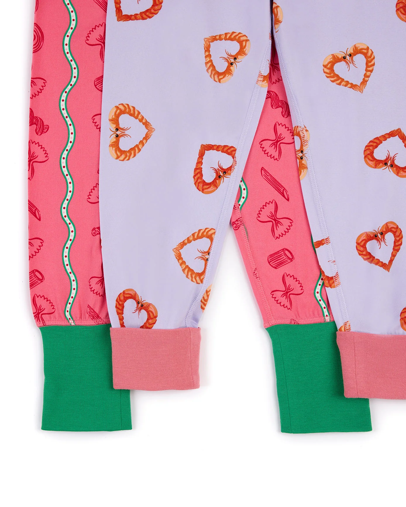 Kids Two Pack Pasta Stripe / Shrimp Heart Print Long Pyjama Sets - Image 5