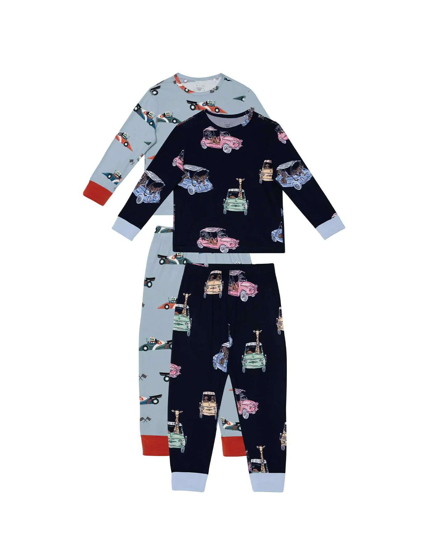 Kids Two Pack Racing Frogs / Safari Drive Print Long Pyjama Set