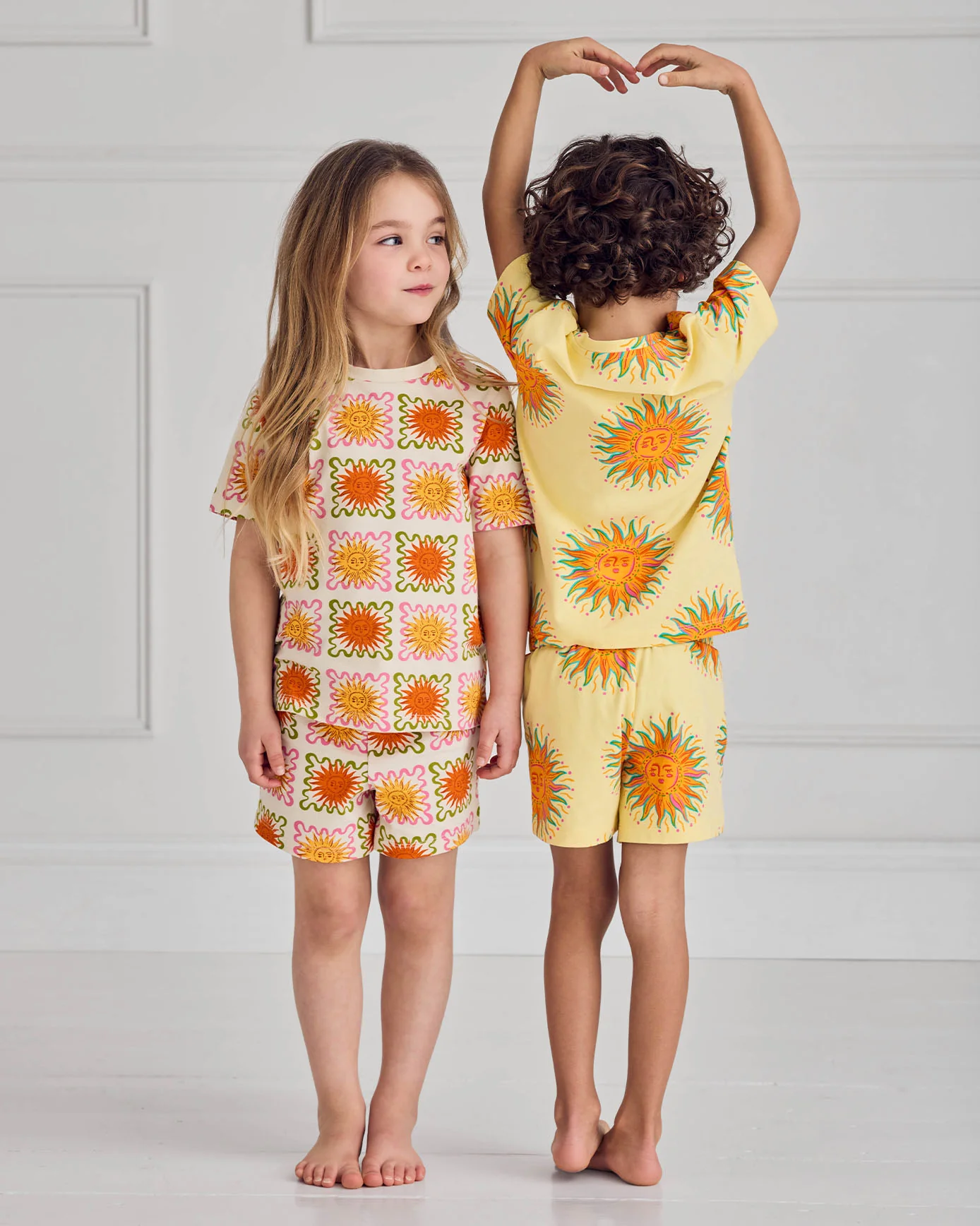 Kids Two Pack Organic Cotton Sun Print / Sunshine Tile Print Short Pyjama Set - Image 2