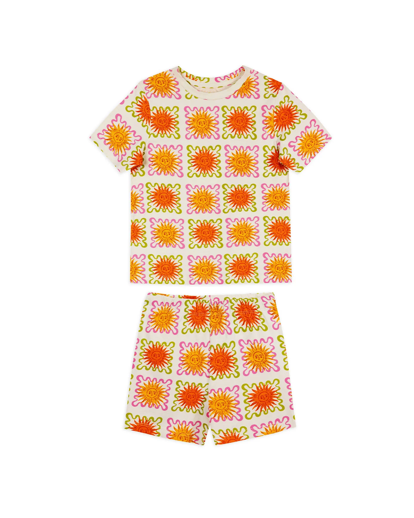 Kids Two Pack Organic Cotton Sun Print / Sunshine Tile Print Short Pyjama Set - Image 6
