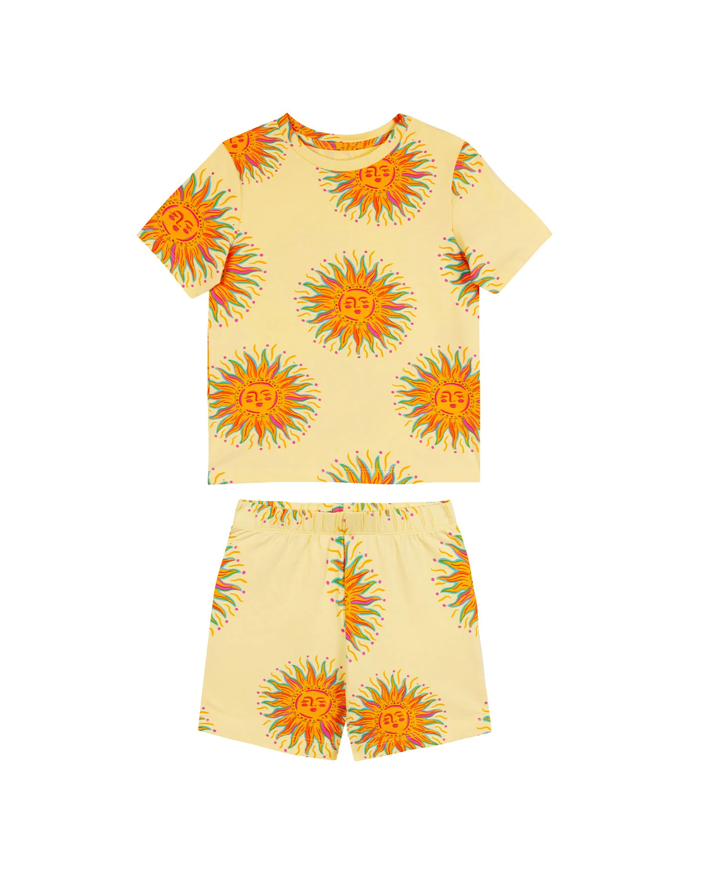 Kids Two Pack Organic Cotton Sun Print / Sunshine Tile Print Short Pyjama Set - Image 7