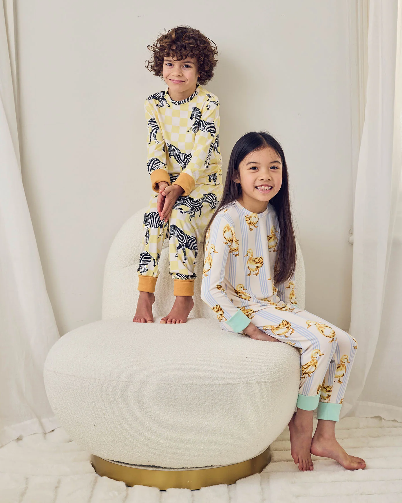 Kids Two Pack Zebra Checkerboard /Fluffy Ducklings Stripe Print Long Pyjama Set - Image 3