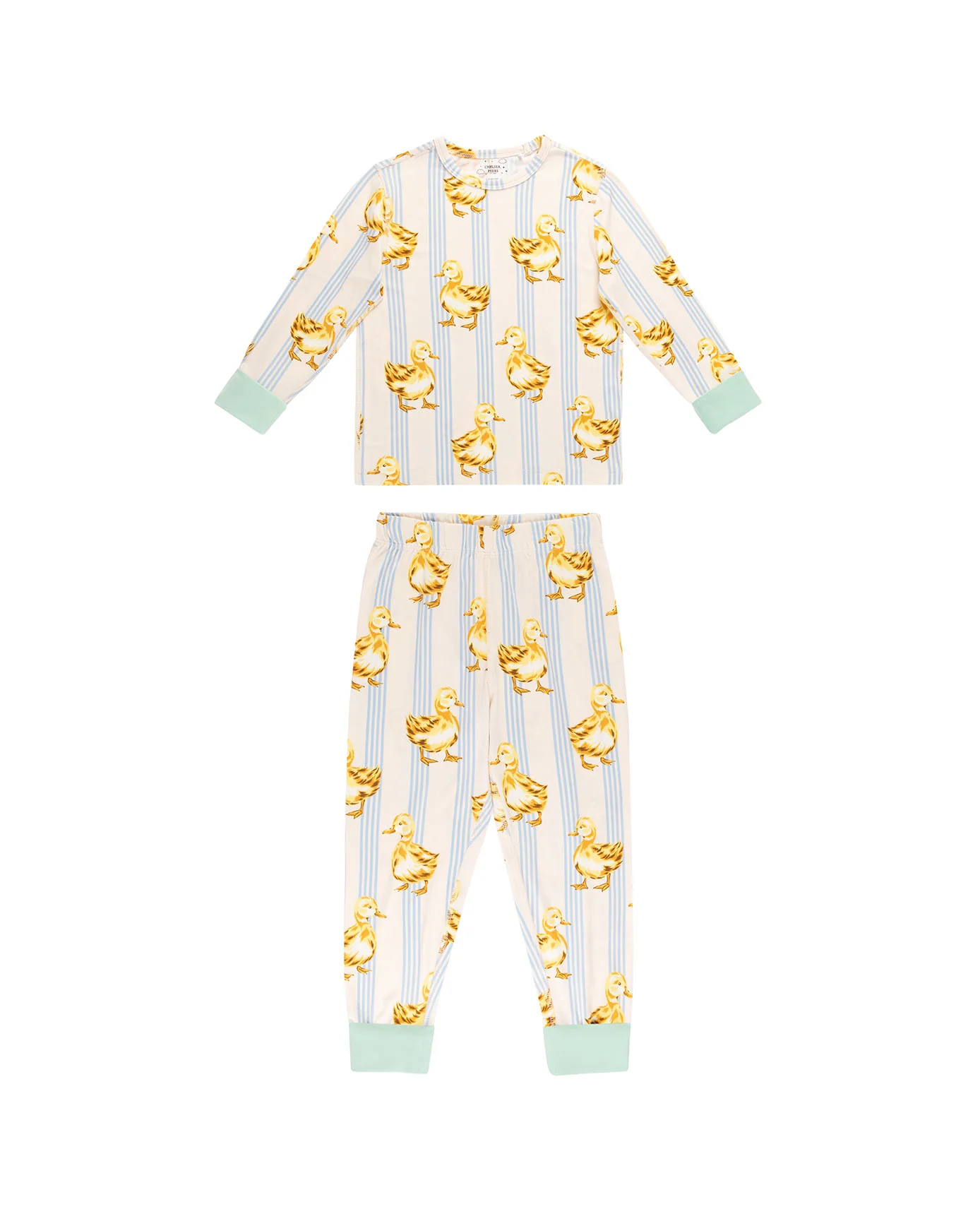 Kids Two Pack Zebra Checkerboard /Fluffy Ducklings Stripe Print Long Pyjama Set - Image 9