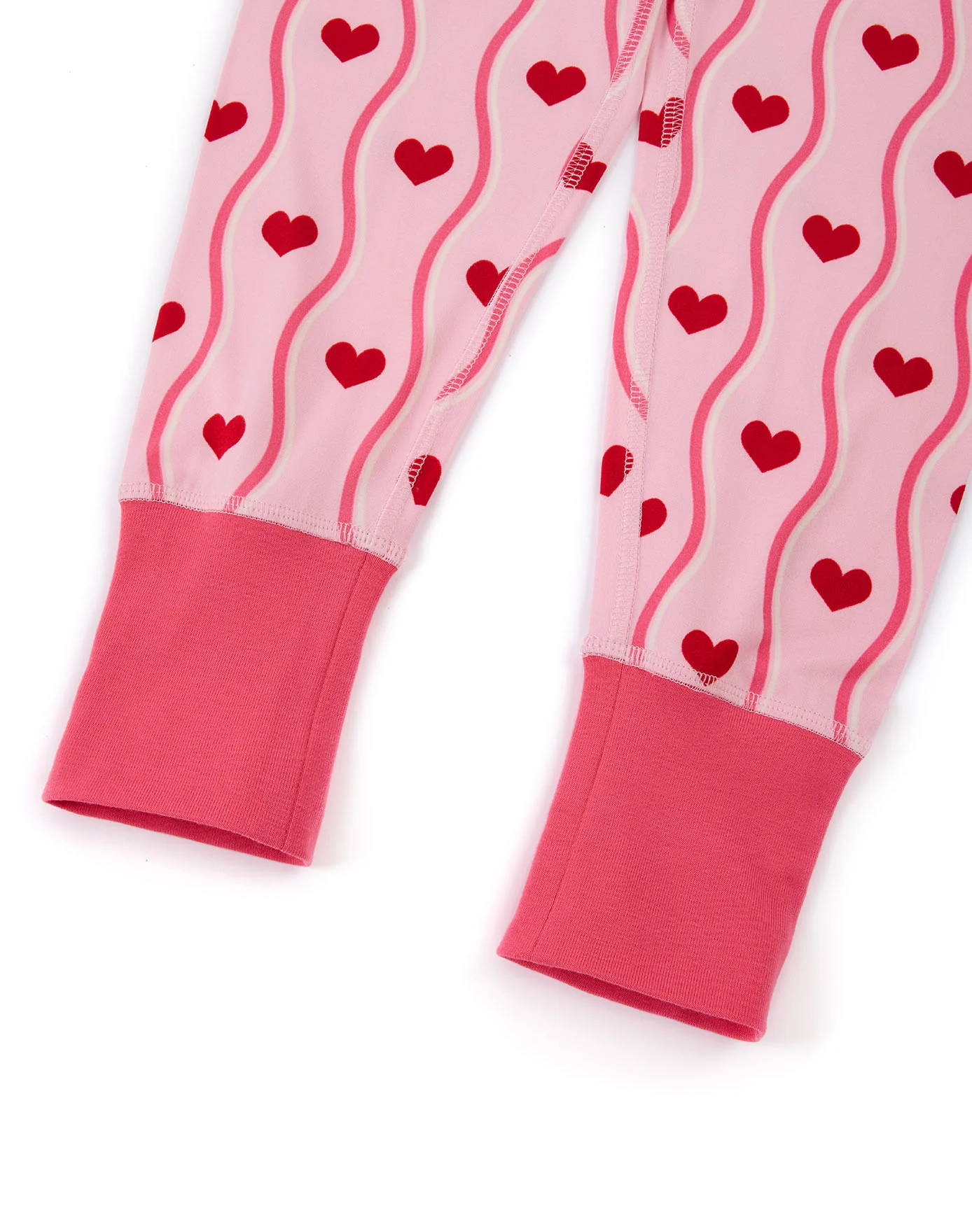 Kids Wavy Stripe Heart Print Long Pyjama Set - Pink - Image 3