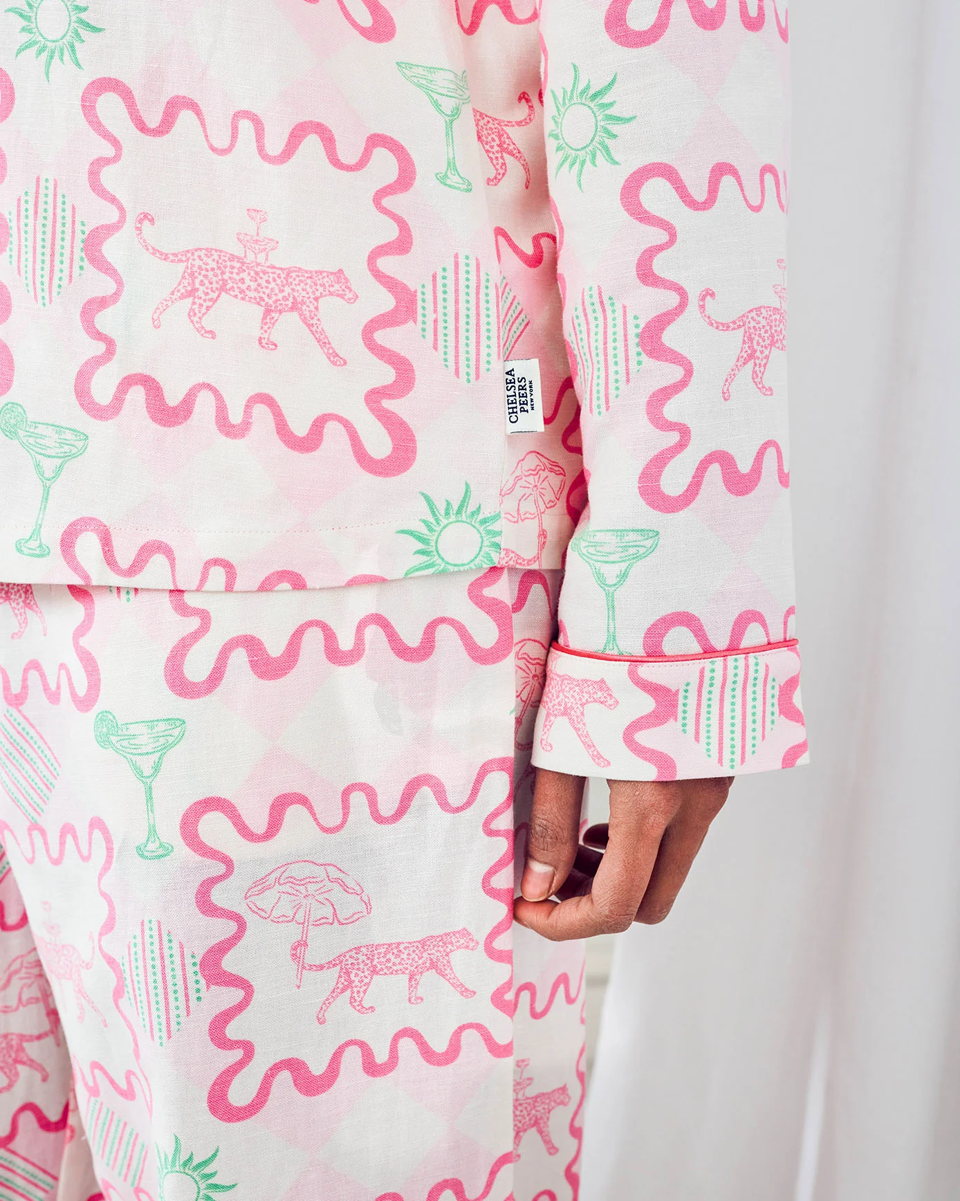 Linen-Blend Cocktail Leopard Geo Print Long Pyjama Set - Image 5