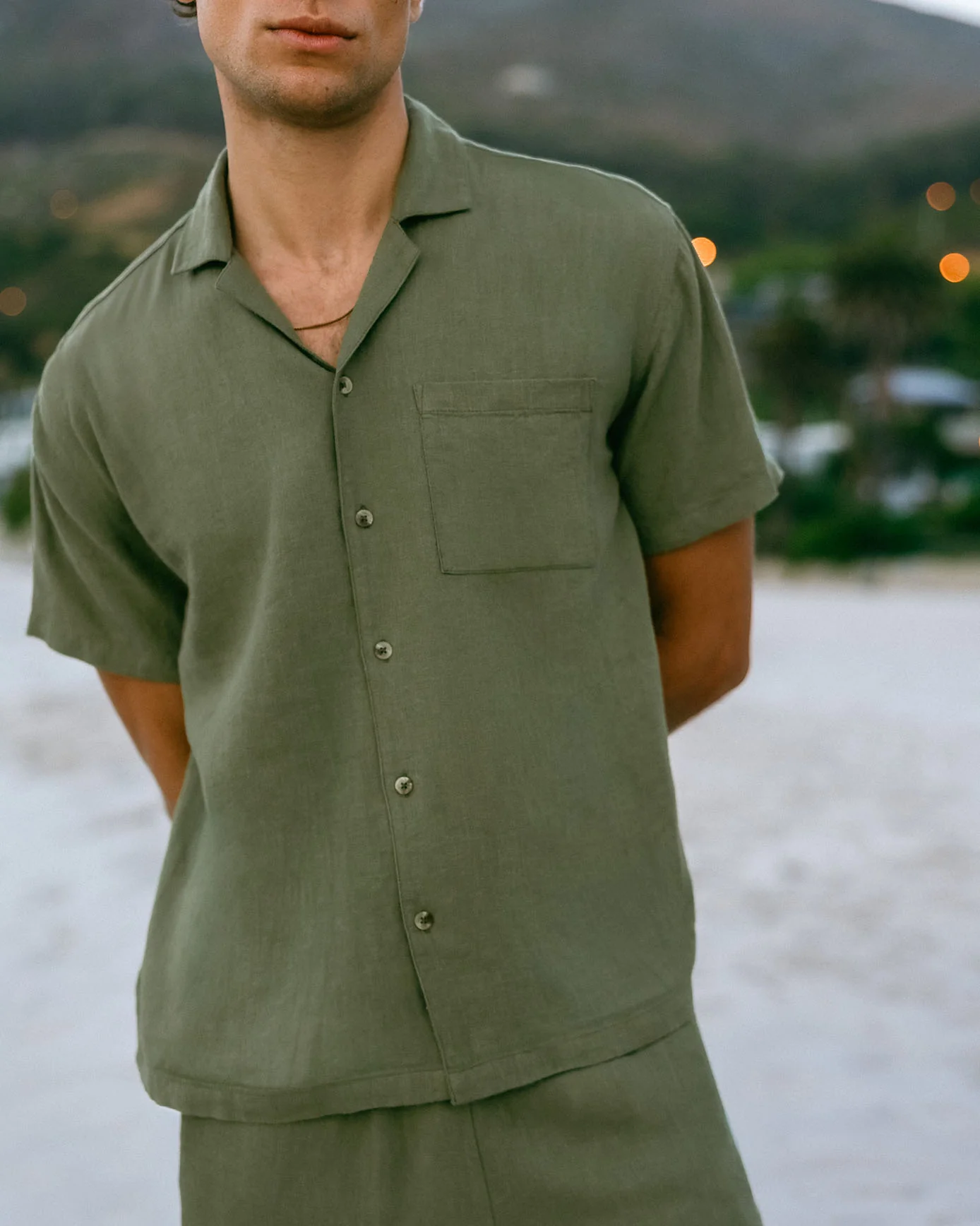 Linen Blend Embroidered Back Short Sleeve Shirt - Image 3
