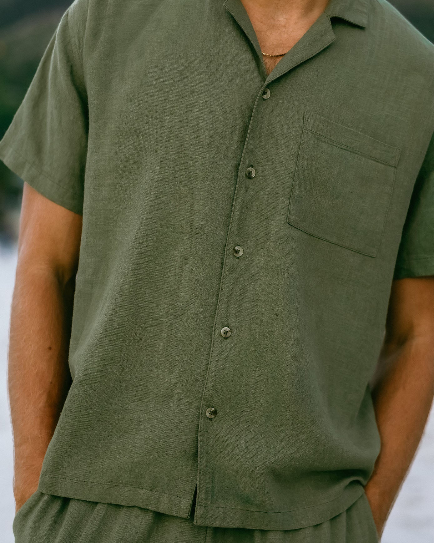 Linen Blend Embroidered Back Short Sleeve Shirt - Image 4