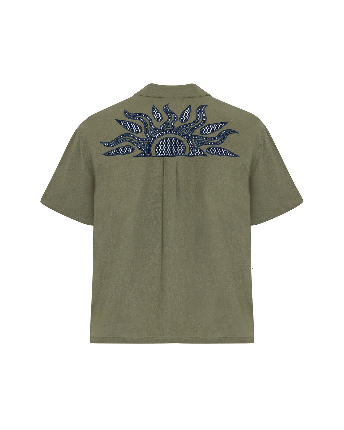 Linen Blend Embroidered Back Short Sleeve Shirt - Image 5