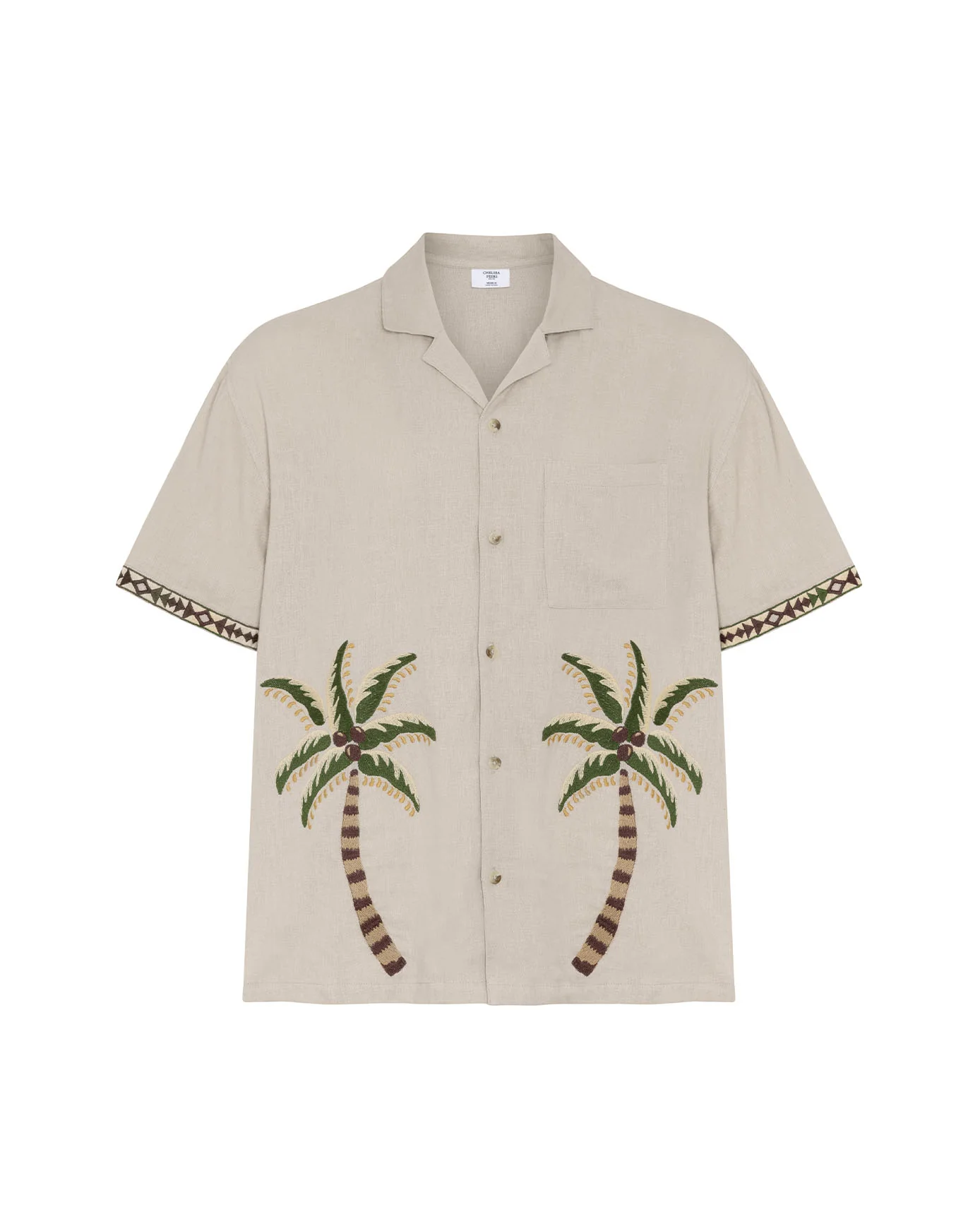 Linen-Blend Embroidered Palm Short Sleeve Shirt - Image 6