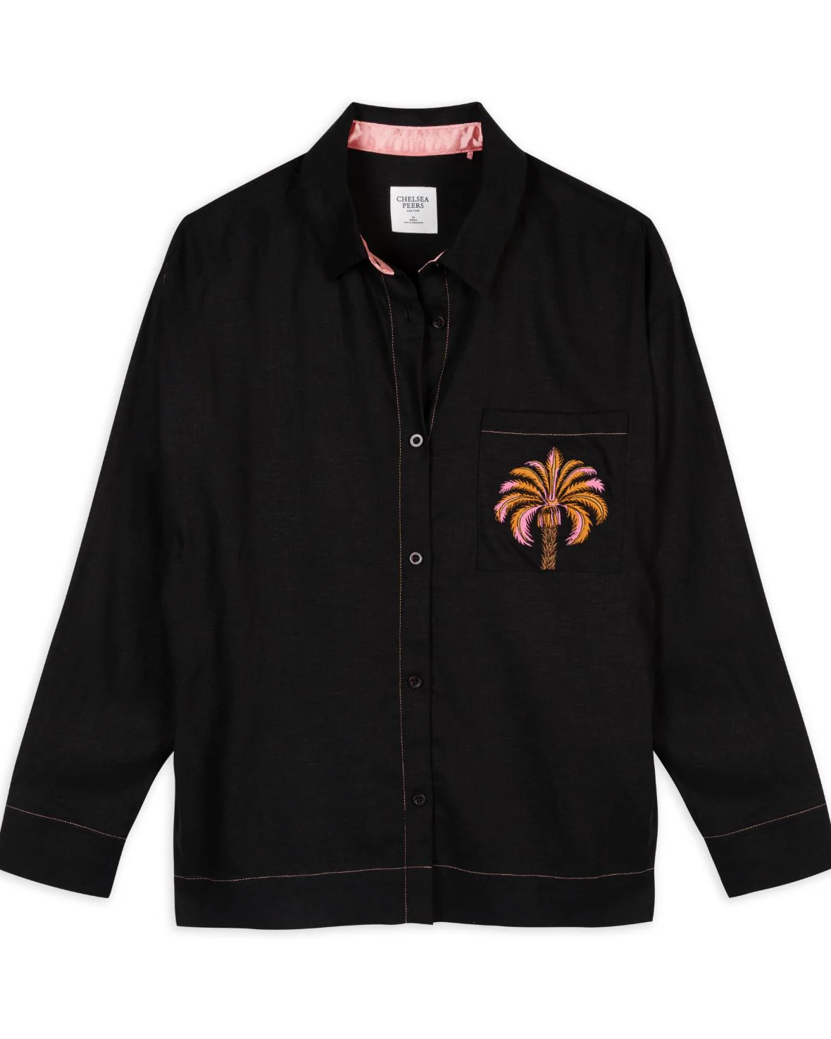 Linen-Blend Embroidered Shirt - Black - Image 4