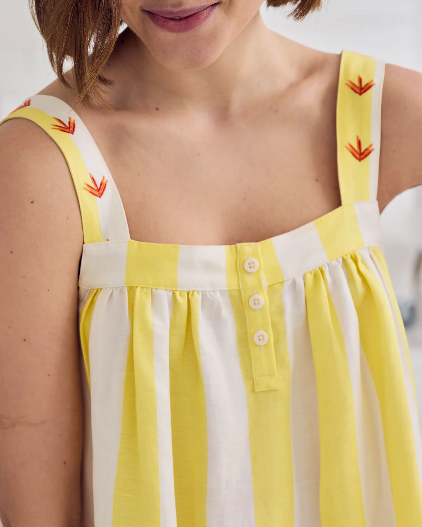 Linen Blend Embroidered Stripe Cami Nightshirt - Image 3