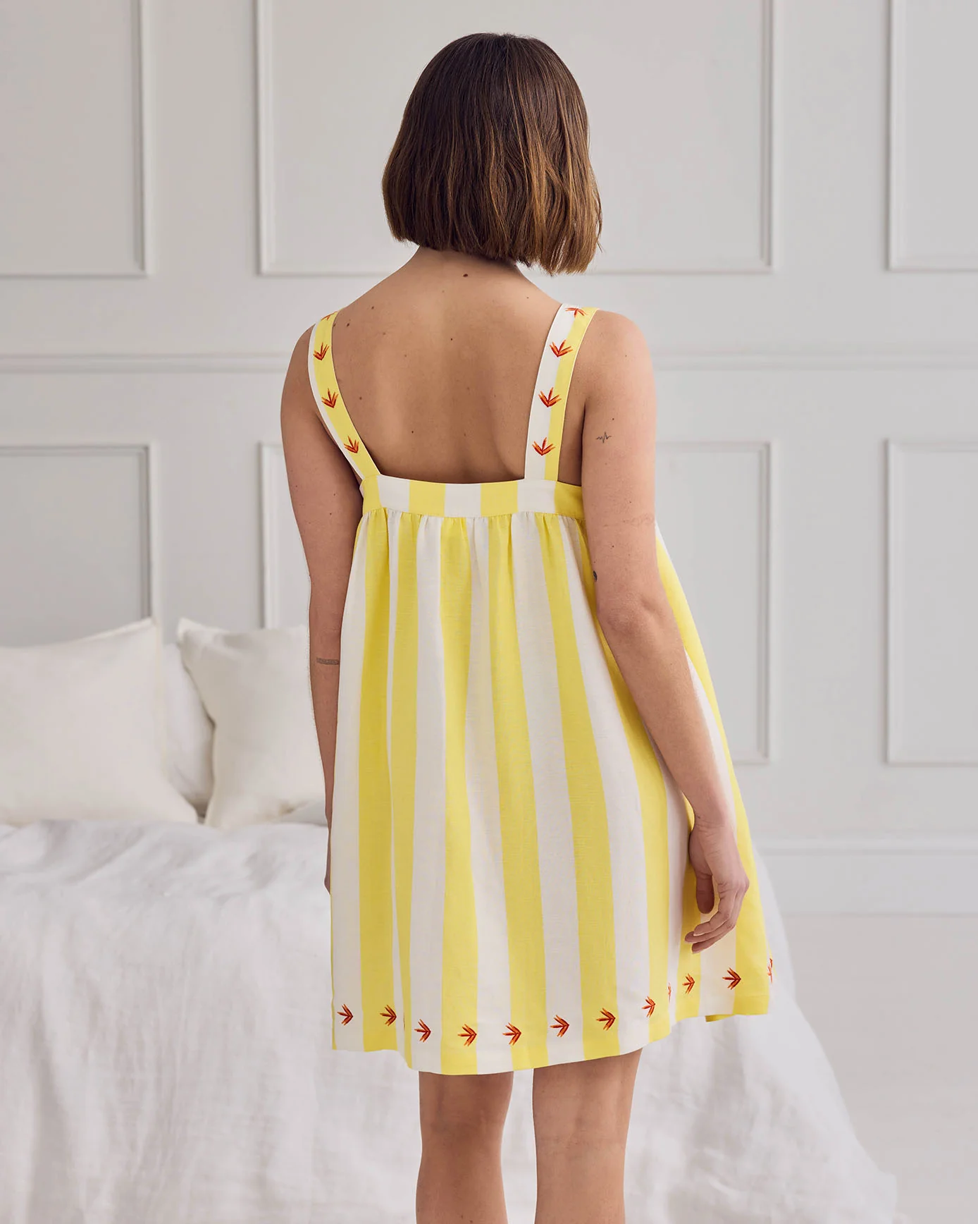 Linen Blend Embroidered Stripe Cami Nightshirt - Image 4
