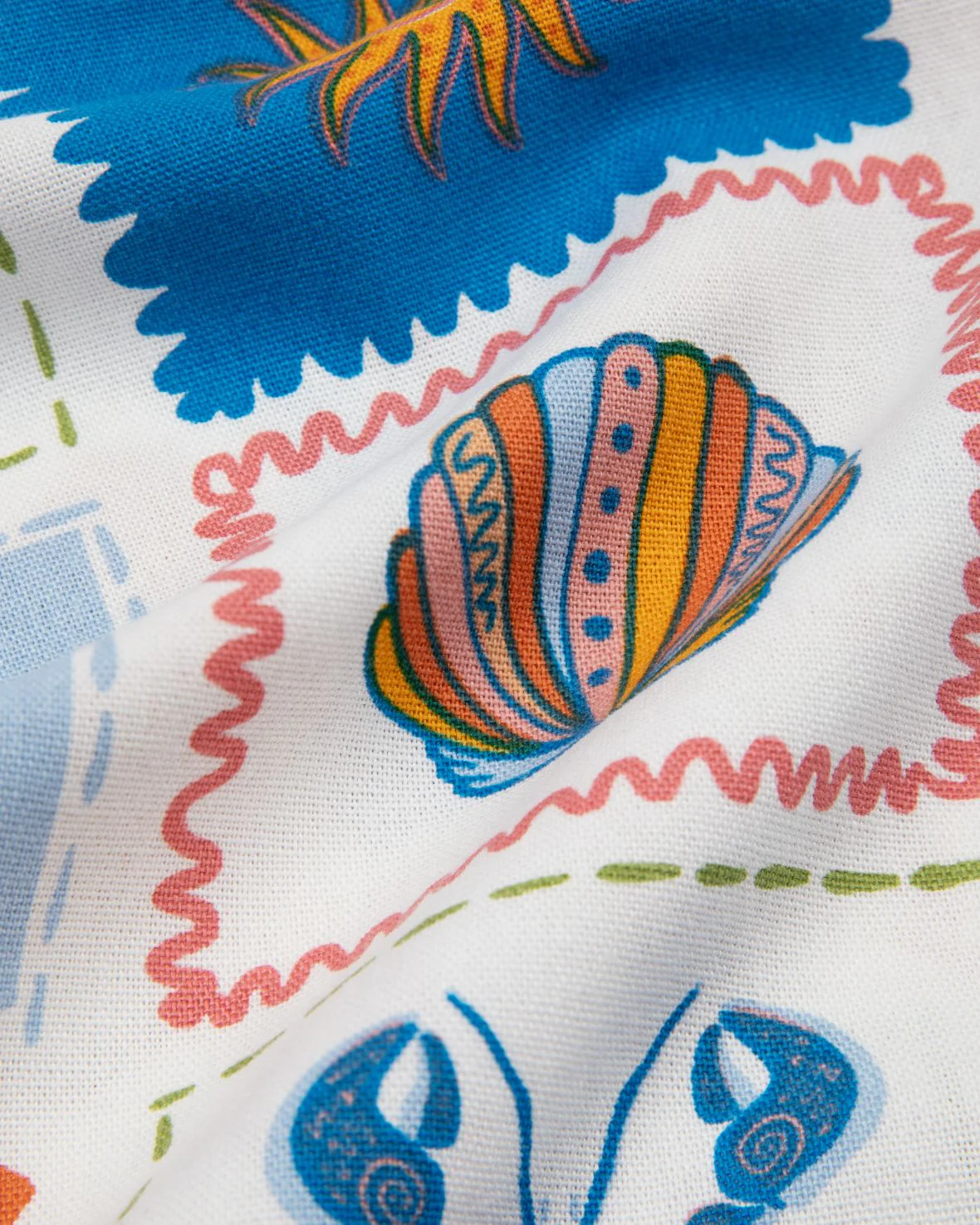 Linen-Blend Patchwork Beach Print Puff Sleeve Mini Dress - Image 5