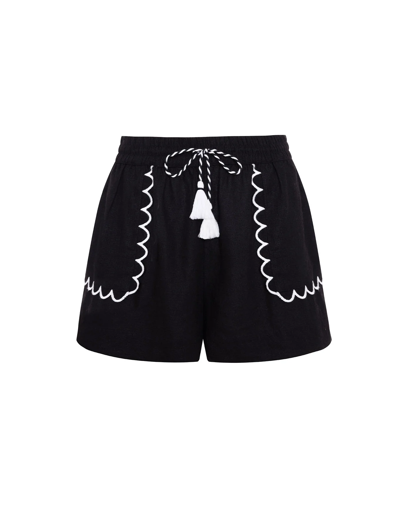Linen-Blend Scallop Edge Shorts - Image 5
