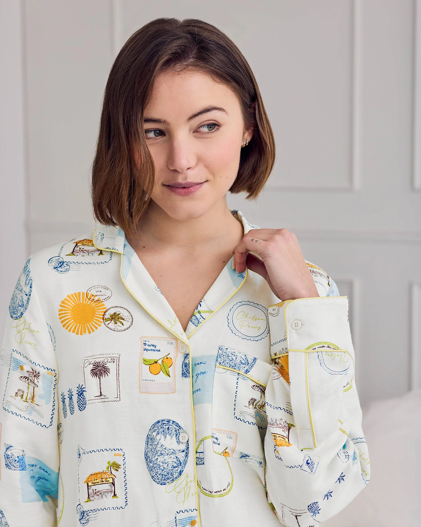 Linen Blend Scenic Stamps Print Nightshirt - Image 6