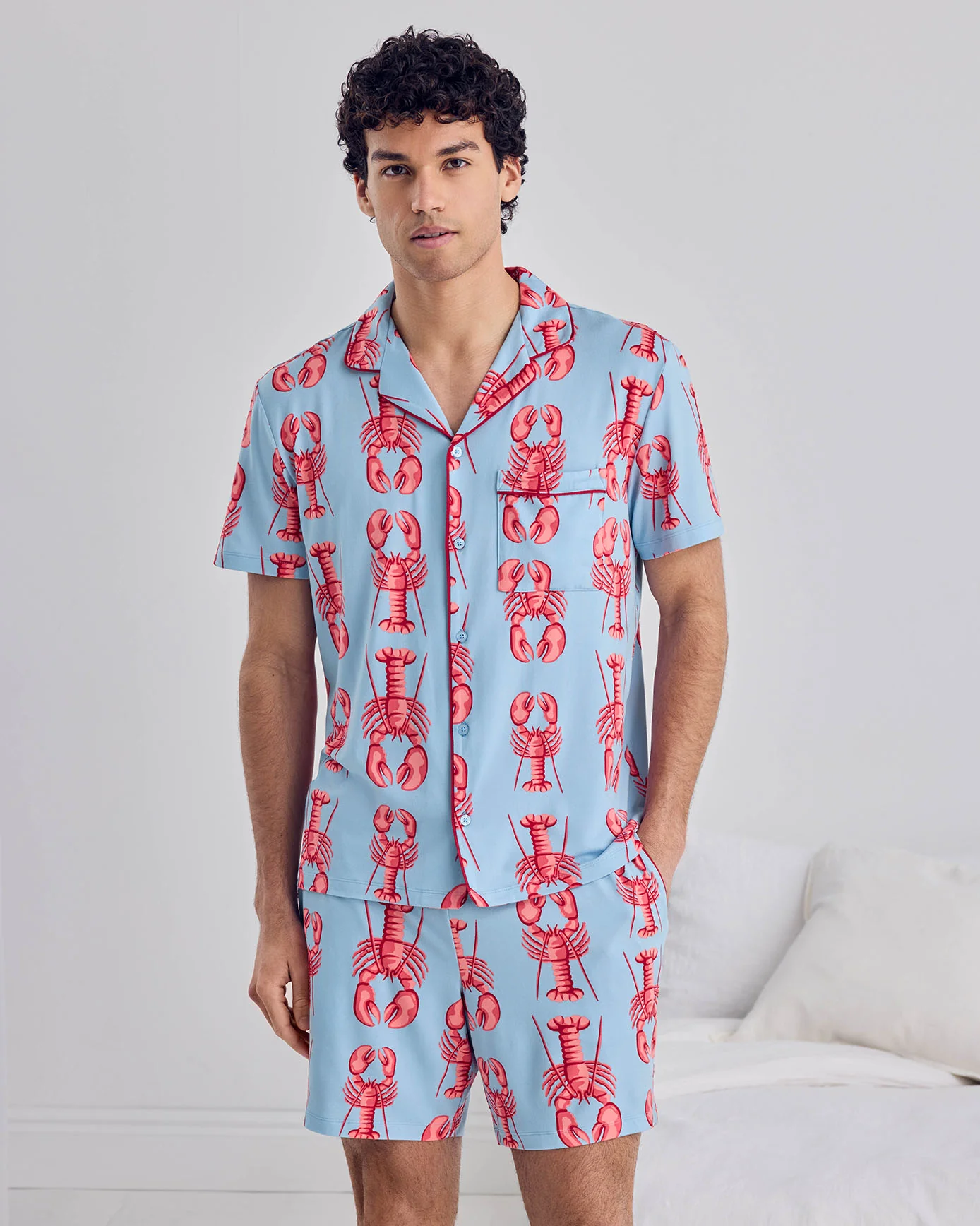 Lobster Print Button Up Short Pyjama Set