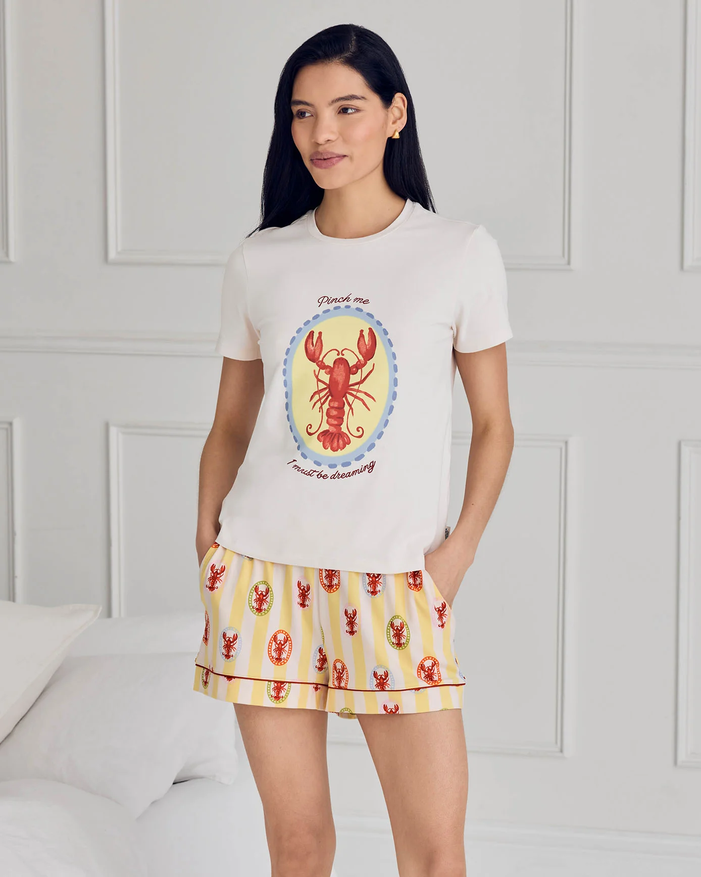 Embroidered Lobster Stripe Graphic Tee Short Pyjama Set