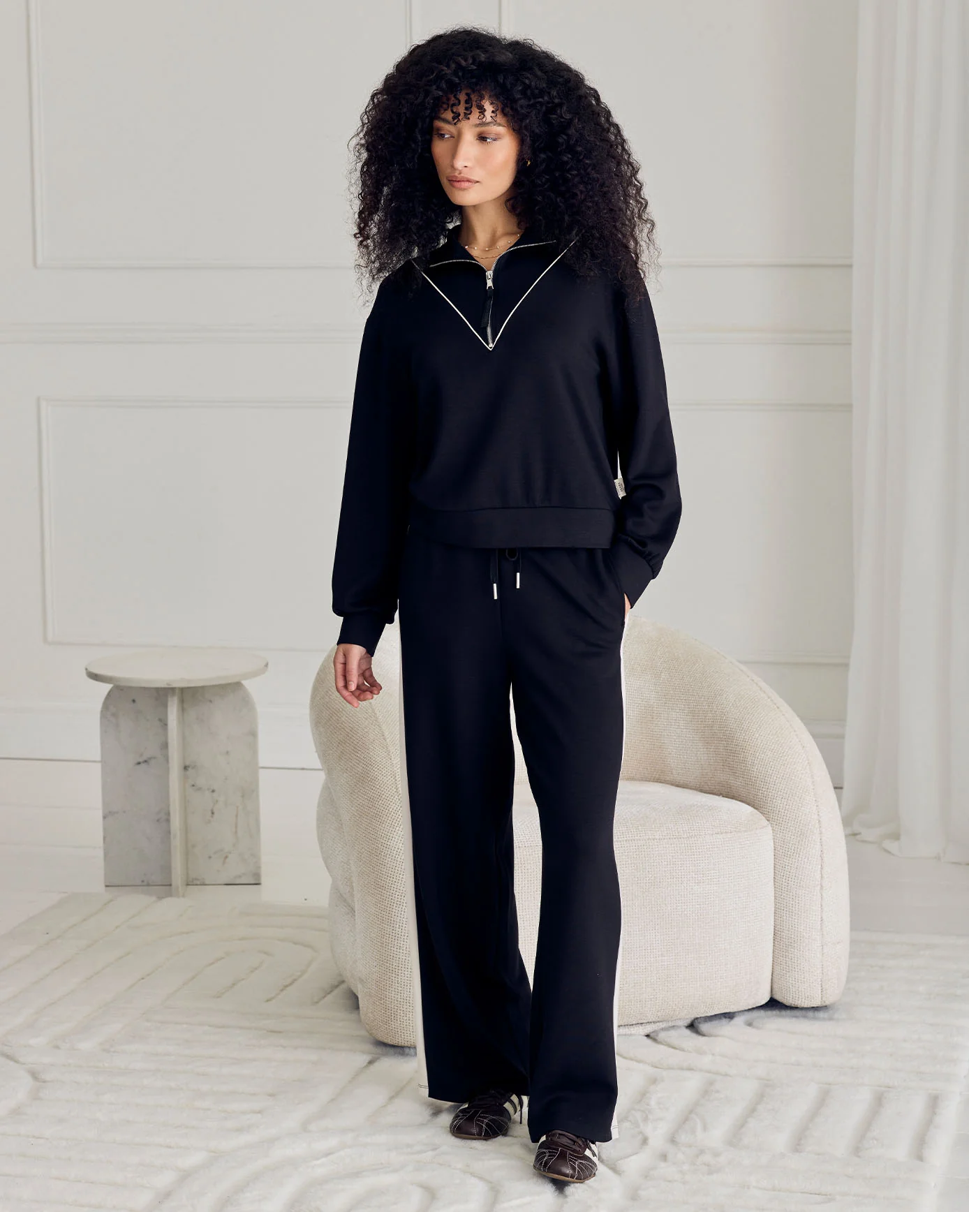 LuxeComfort Scuba Half-Zip Long Sleeve Sweatshirt - Black - Image 2