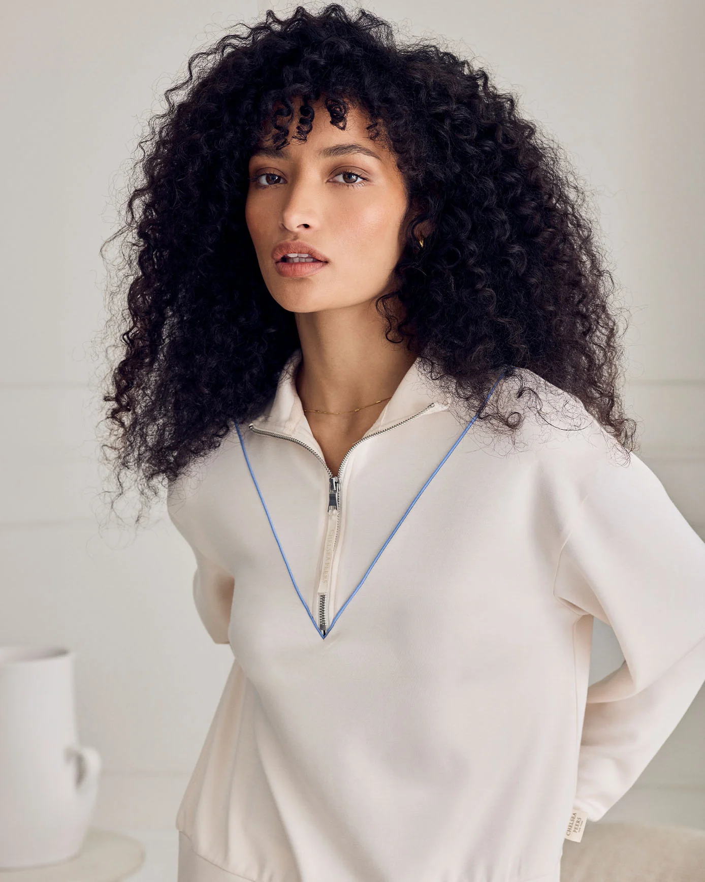 LuxeComfort Scuba Half-Zip Long Sleeve Sweatshirt - Cream - Image 3