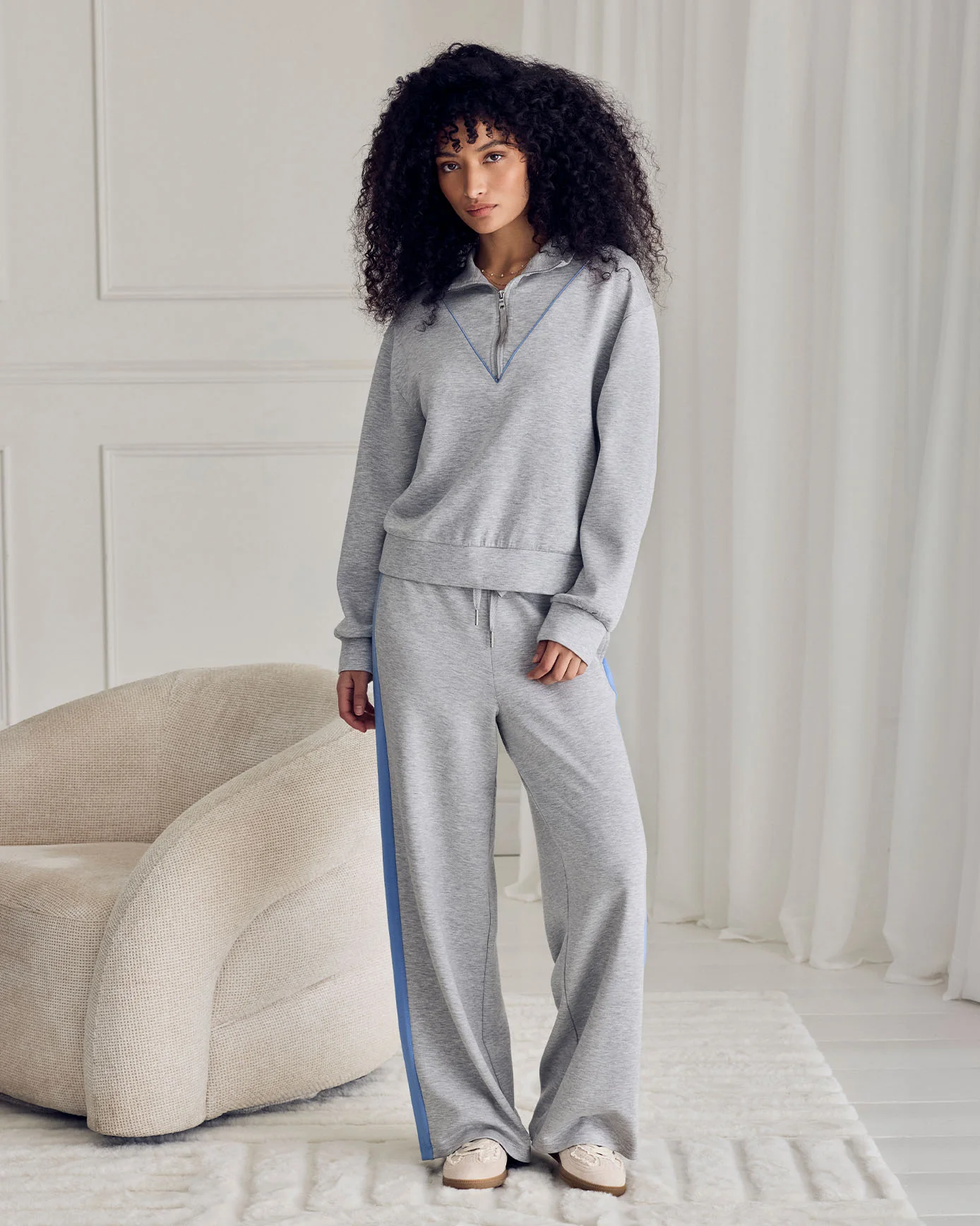 LuxeComfort Scuba Half-Zip Long Sleeve Sweatshirt - Grey - Image 2