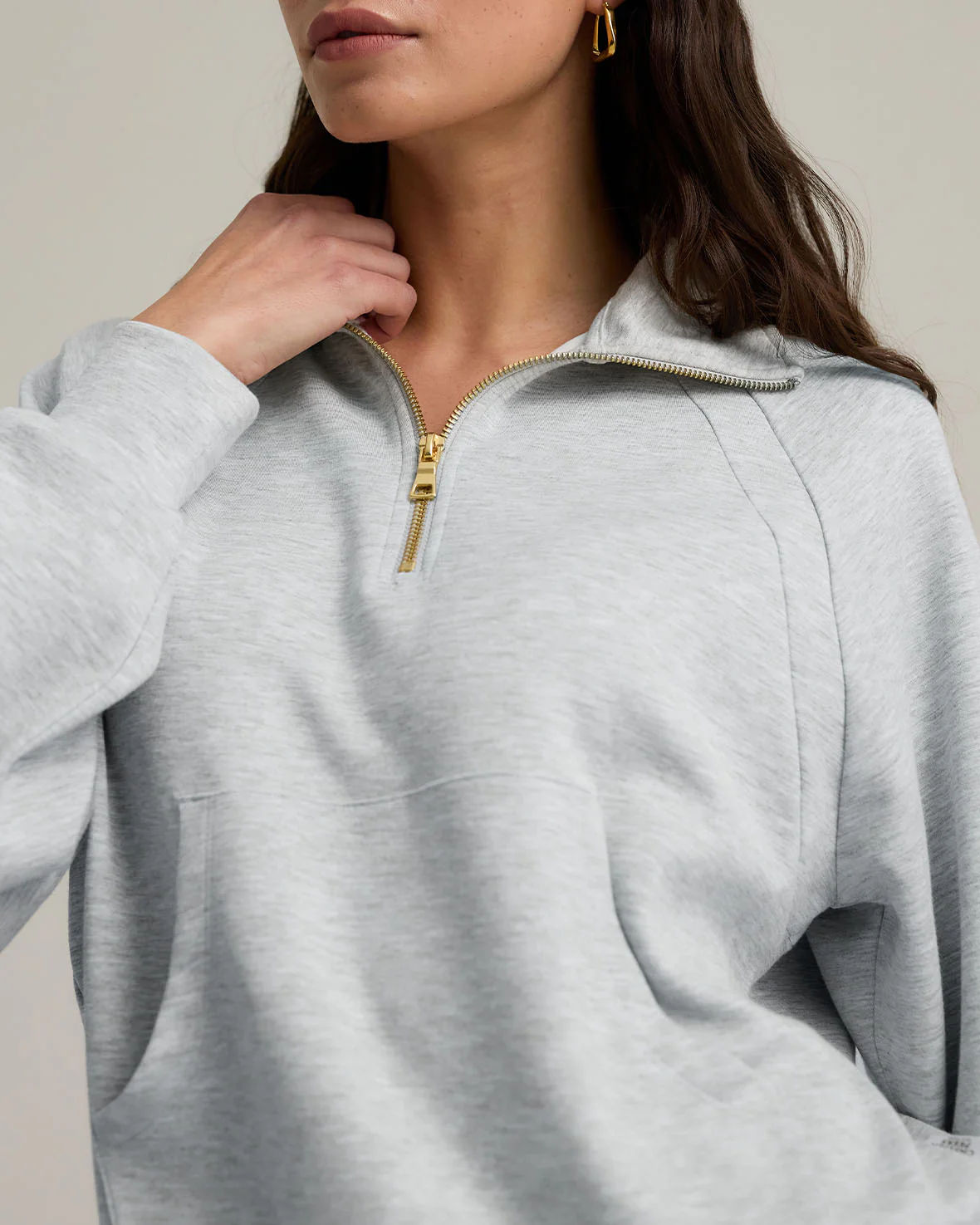 LuxeComfort Scuba Half-Zip Sweatshirt - Grey Marl - Image 3