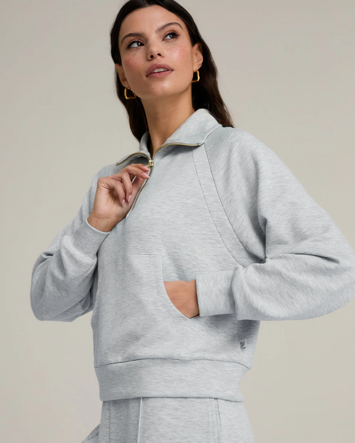 LuxeComfort Scuba Half-Zip Sweatshirt - Grey Marl - Image 5