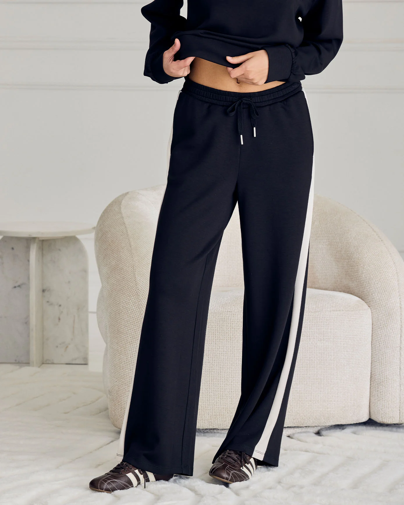 LuxeComfort Scuba Side Stripe Joggers - Black - Image 2
