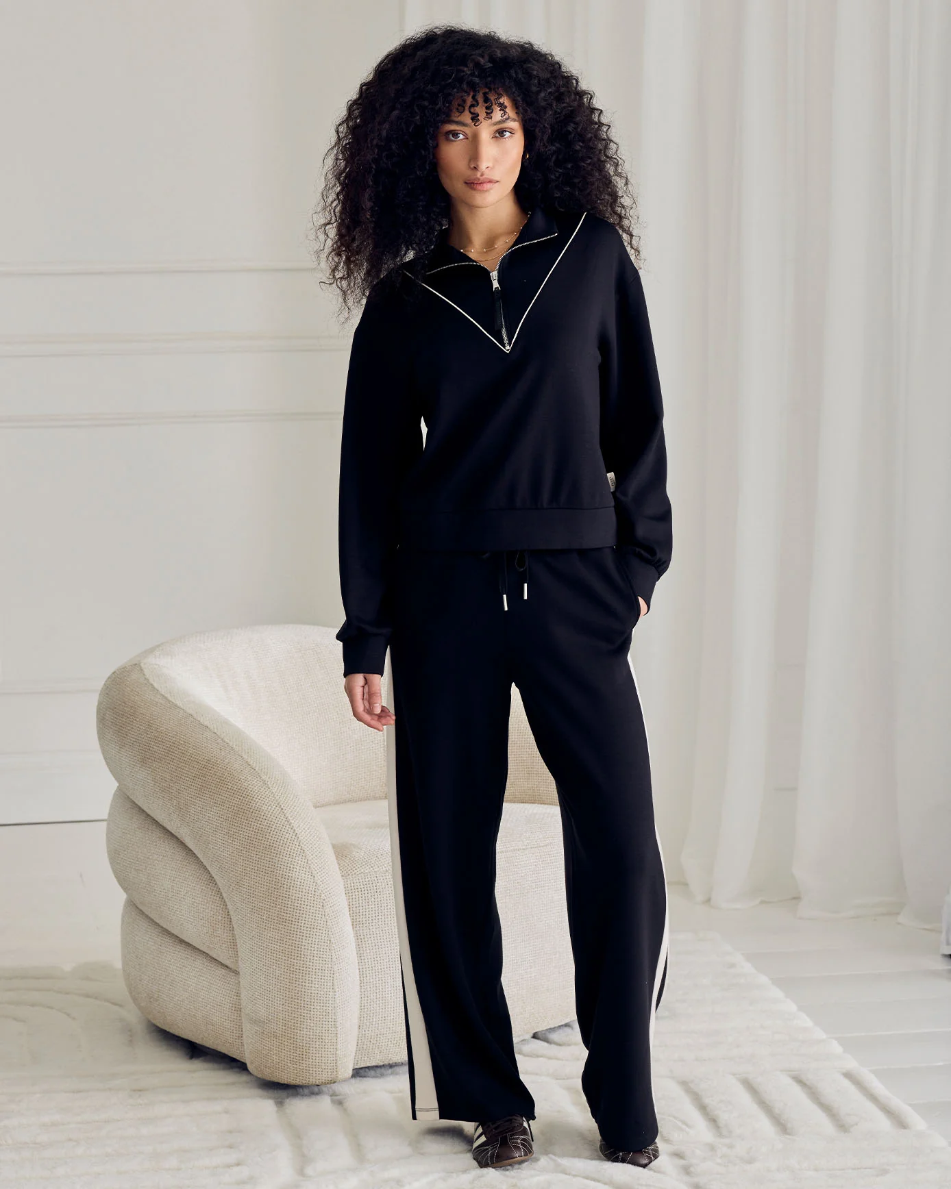LuxeComfort Scuba Side Stripe Joggers - Black - Image 3