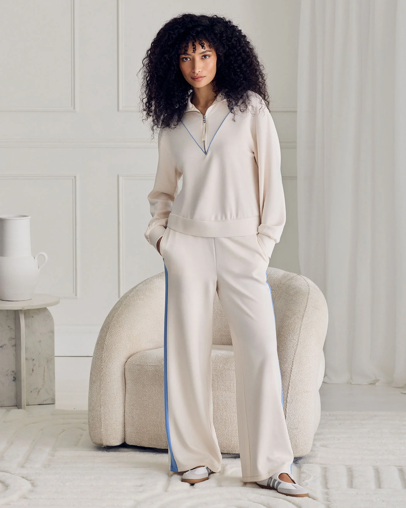 LuxeComfort Scuba Side Stripe Joggers - Cream