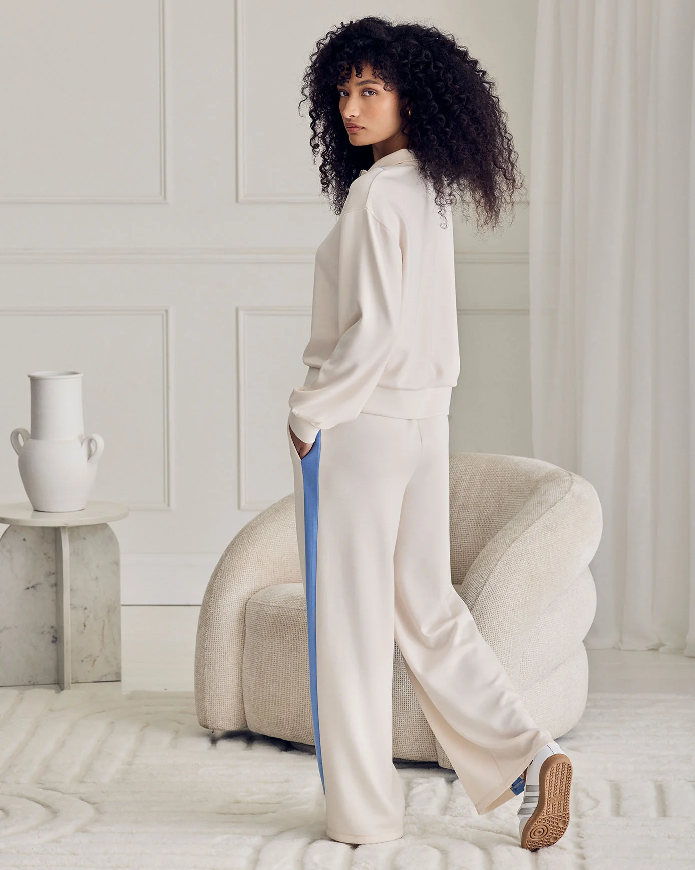 LuxeComfort Scuba Side Stripe Joggers - Cream - Image 4
