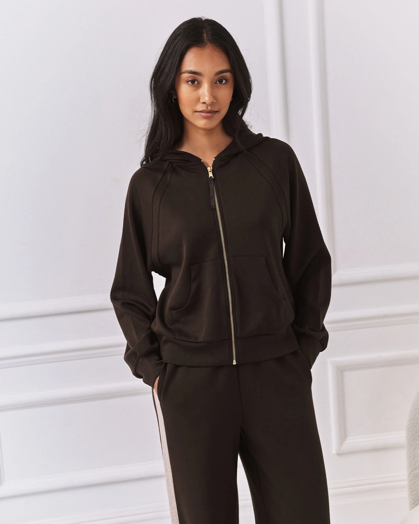 LuxeComfort Scuba Zip Hoodie - Brown