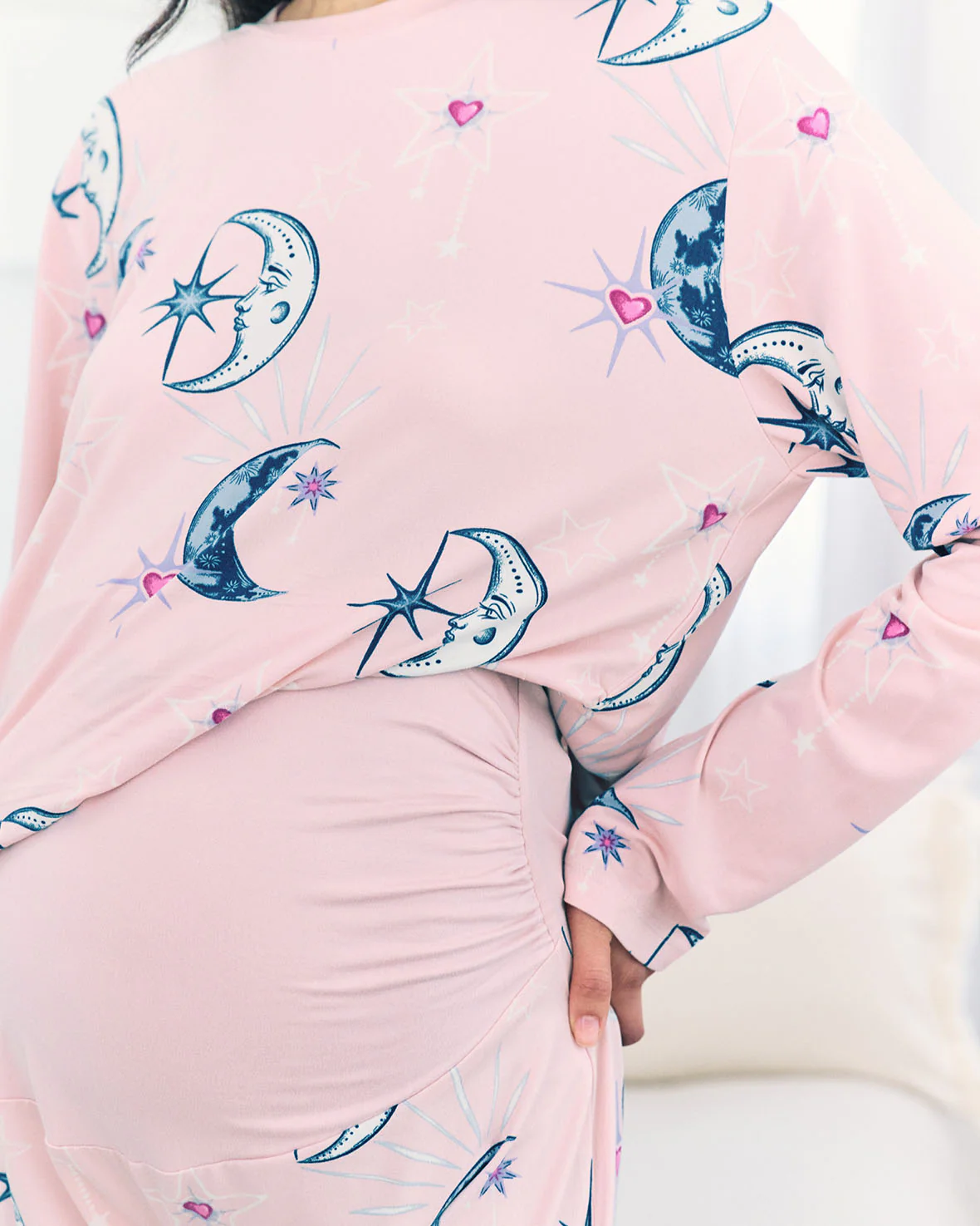 Maternity Astral Hearts Print Long Pyjama Set - Image 2