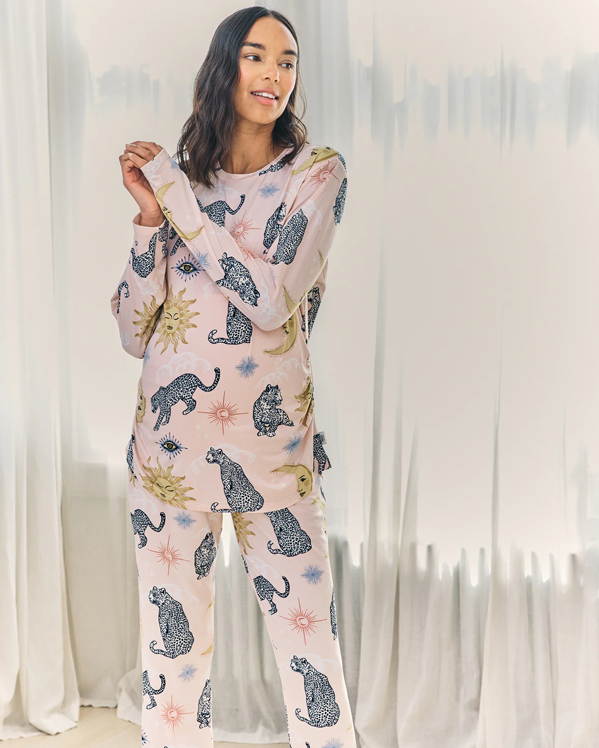 Maternity Celestial Leopard Print Long Pyjama Set - Image 3