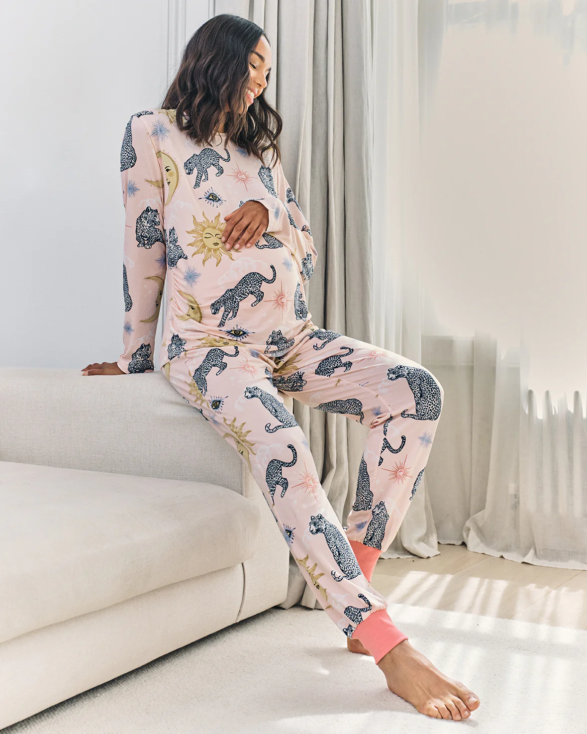 Maternity Celestial Leopard Print Long Pyjama Set - Image 6